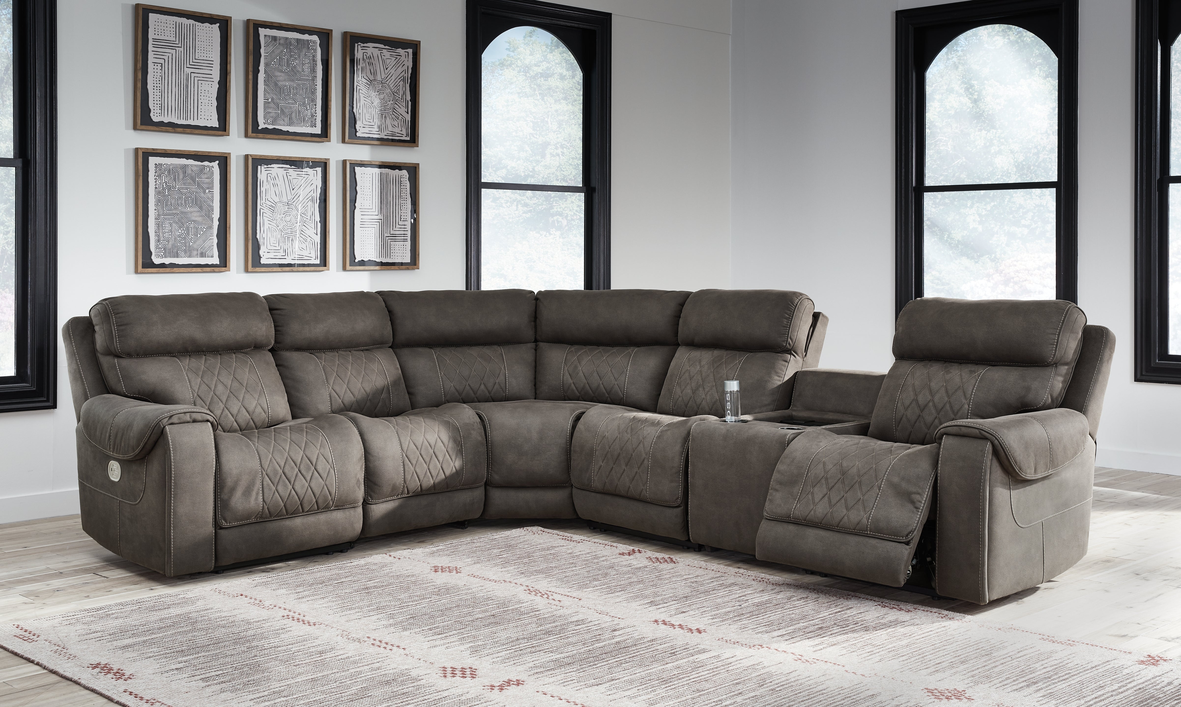 Family Deals Furniture - Ashley Furniture - Hoopster Sectional - 6-Piece Power Reclining Sectional / Gunmetal - 23703S5