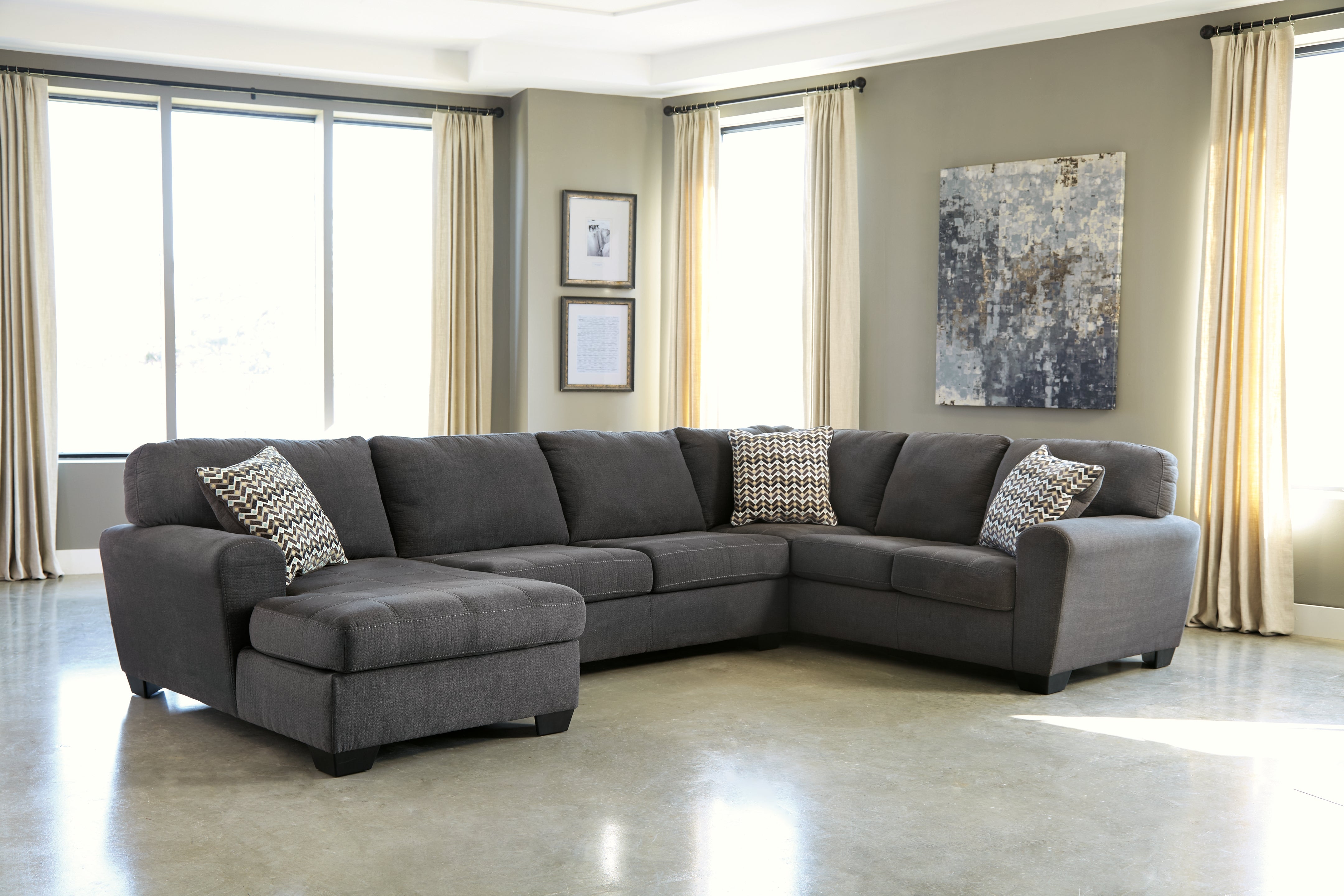 Family Deals Furniture - Ashley Furniture - Ambee Sectional - RAF 3-Piece Sectional with Chaise / Slate - 28620S1