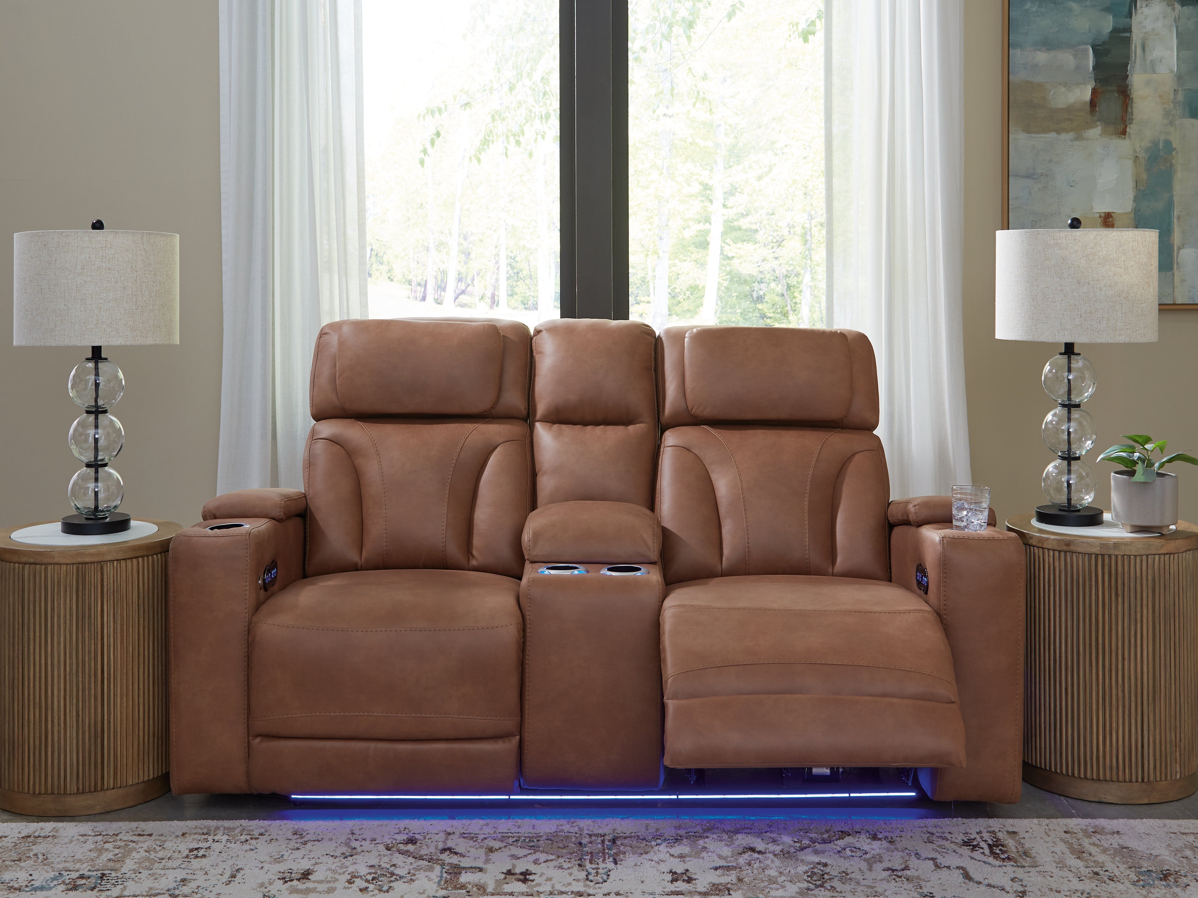 Family Deals Furniture - Ashley Furniture - Clean-Slate Living Room - PWR REC Sofa with ADJ Headrest / Caramel - PC5010115