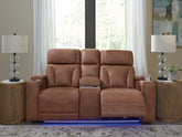 Family Deals Furniture - Ashley Furniture - Clean-Slate Living Room - PWR REC Sofa with ADJ Headrest / Caramel - PC5010115