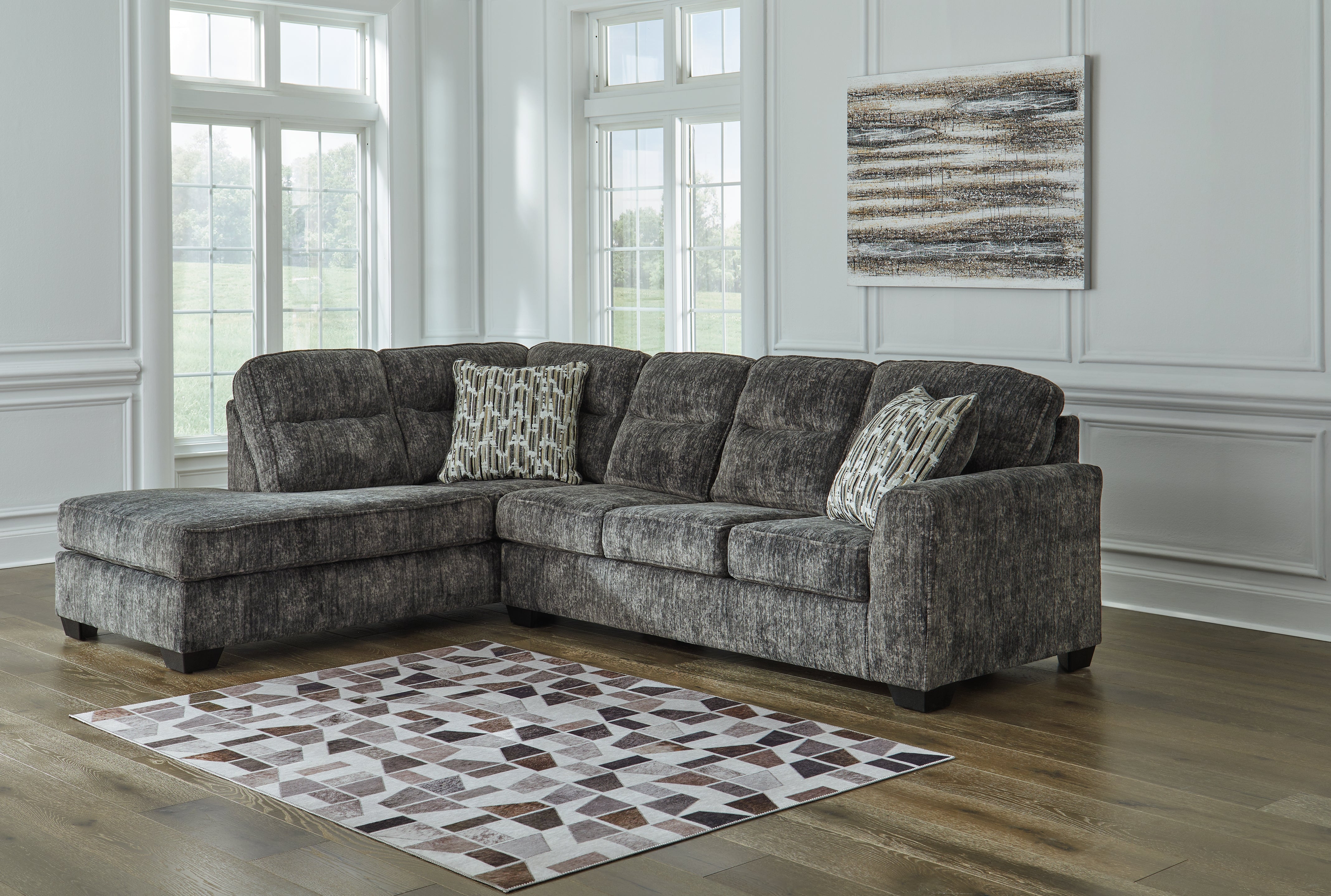 Family Deals Furniture - Ashley Furniture - Lonoke Sectional - LAF 2-Piece Sectional with Chaise / Gunmetal - 50504S2