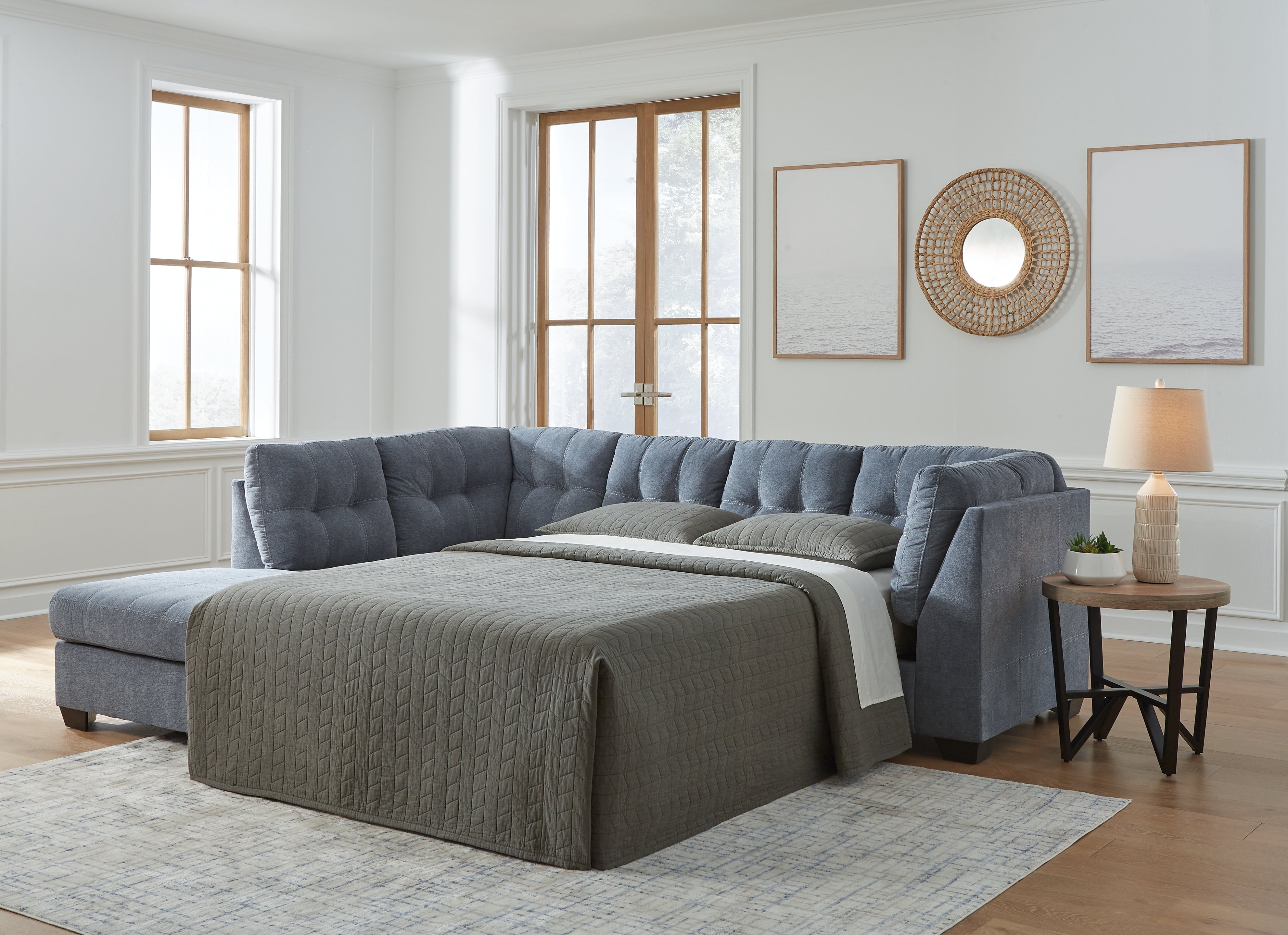Family Deals Furniture - Ashley Furniture - Marleton Sectional - 2-Piece Sleeper Sectional with Chaise / Gray - 55305S4