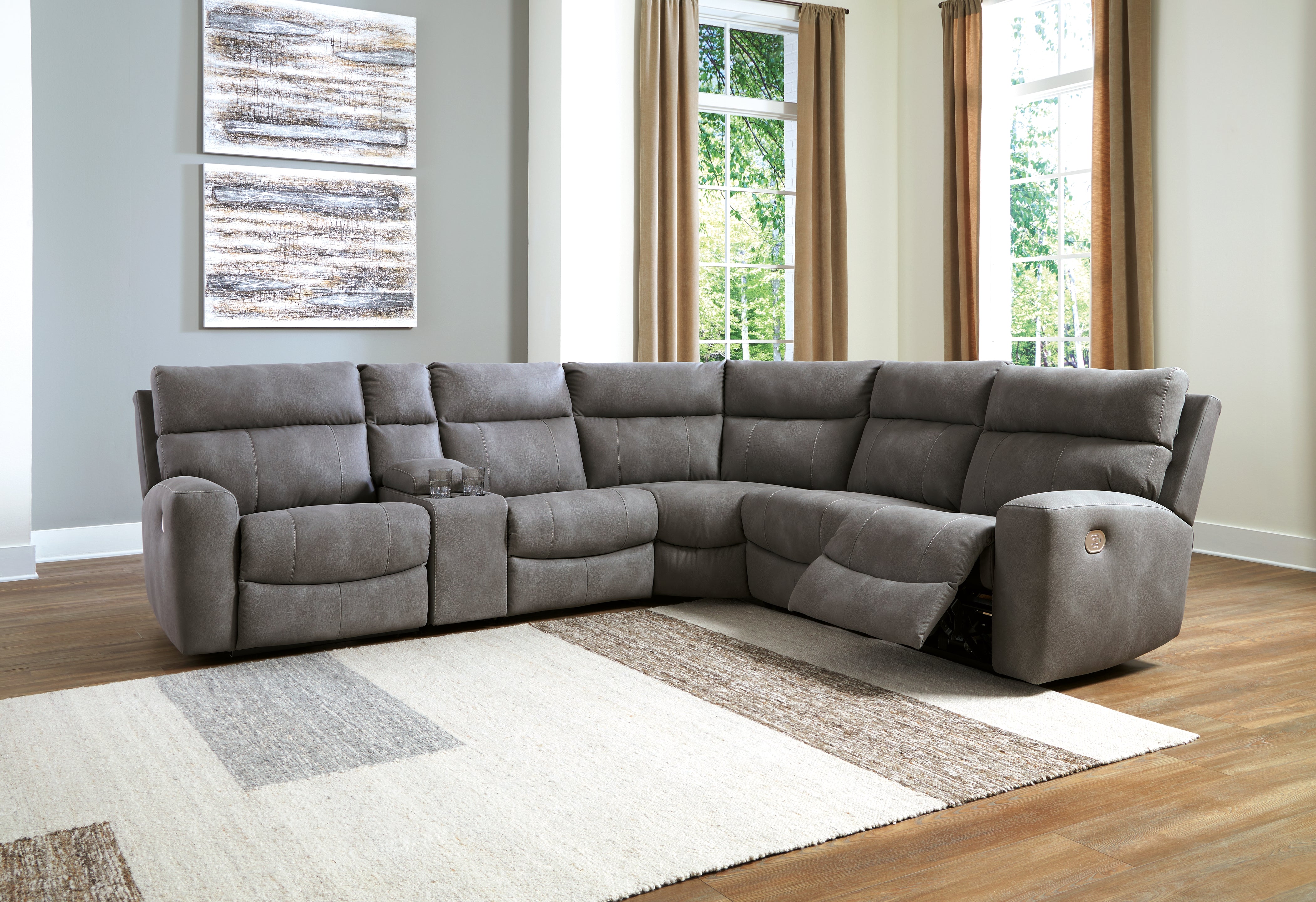 Family Deals Furniture - Ashley Furniture - Next-Gen DuraPella Sectional - 5-Piece Power Reclining Sectional / Sand - 61004S6