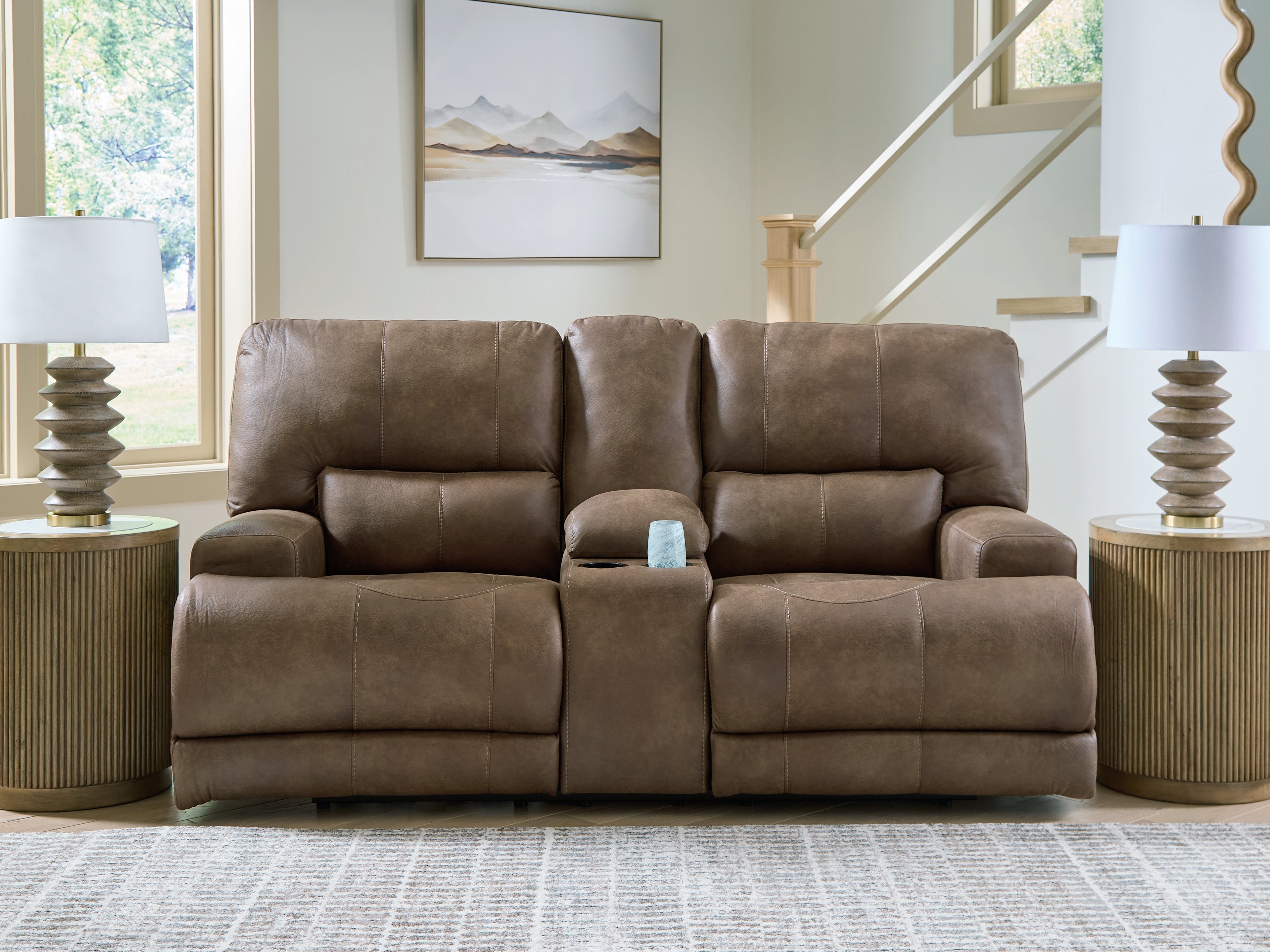 Family Deals Furniture - Ashley Furniture - Beckley Place Living Room - PWR REC Loveseat/CON/ADJ HDRST / Earth - PC9180218