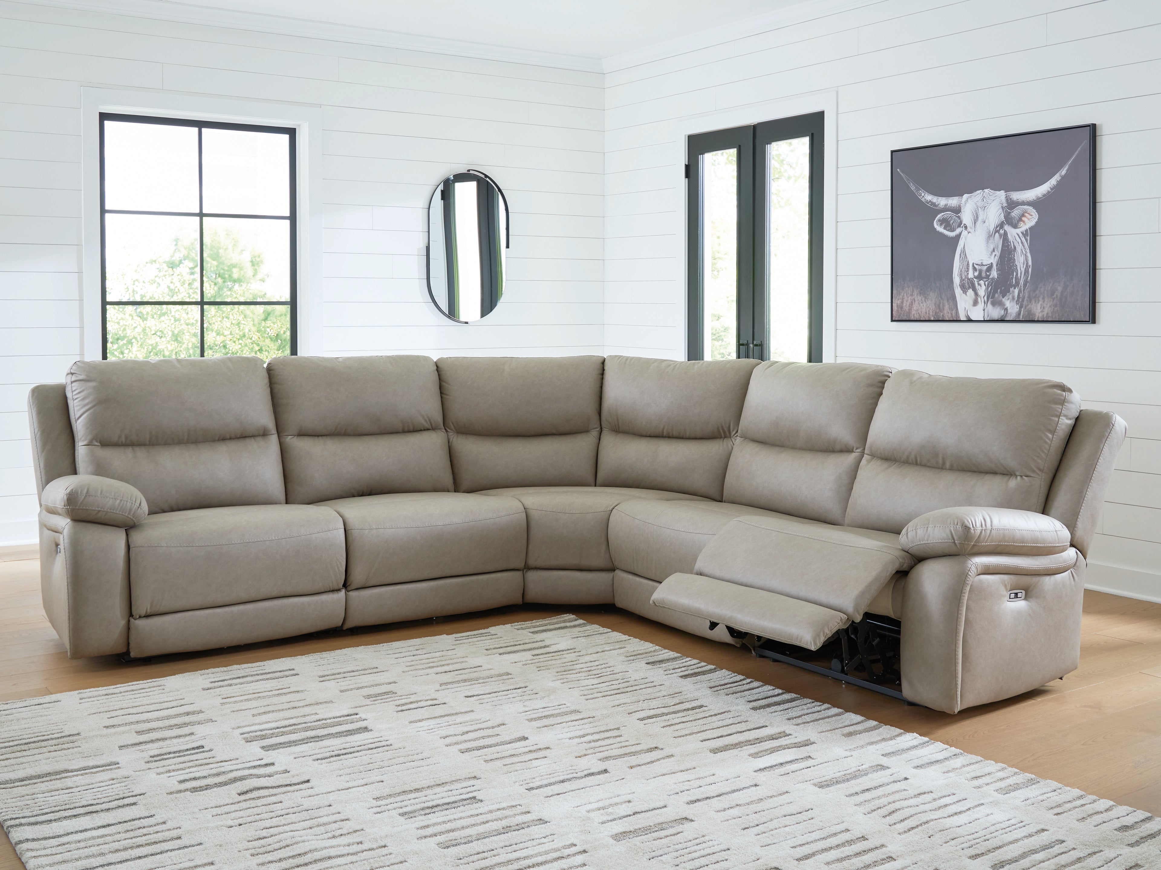 Family Deals Furniture - Ashley Furniture - Narwhal Place Sectional - 5-Piece Power Reclining Sectional / Pebble - PC99201S8
