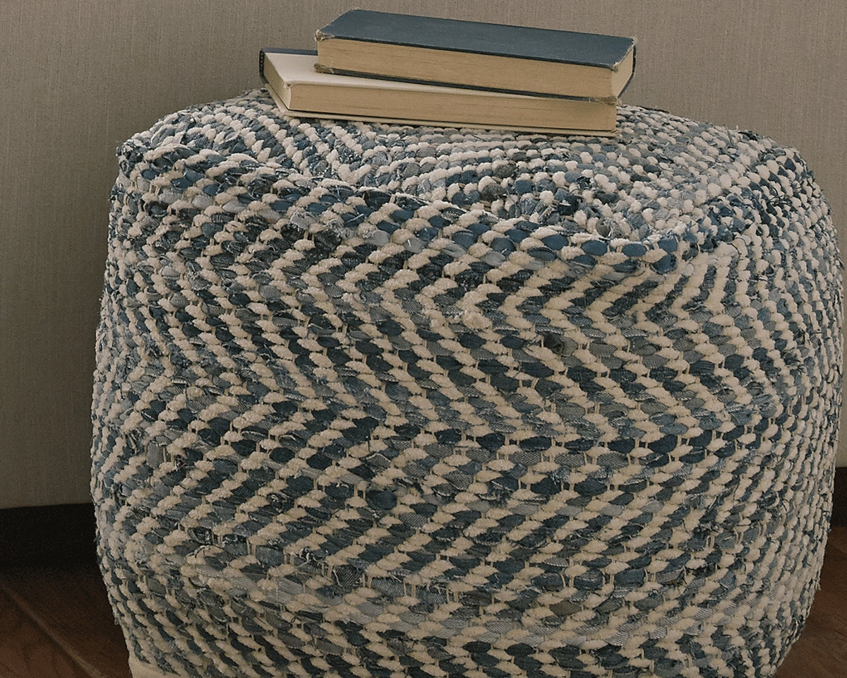 Family Deals Furniture - Ashley Furniture - Chevron Pouf - Pouf / Blue - A1000445