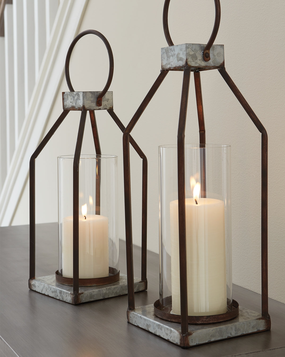 Family Deals Furniture - Ashley Furniture - Diedrick Candle Holder - Lantern Set (Set of 2) / Gray/Black - A2000346