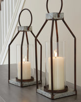 Family Deals Furniture - Ashley Furniture - Diedrick Candle Holder - Lantern Set (Set of 2) / Gray/Black - A2000346