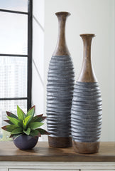 Family Deals Furniture - Ashley Furniture - Blayze Vase - Vase Set (Set of 2) / Antique Gray/Brown - A2000388