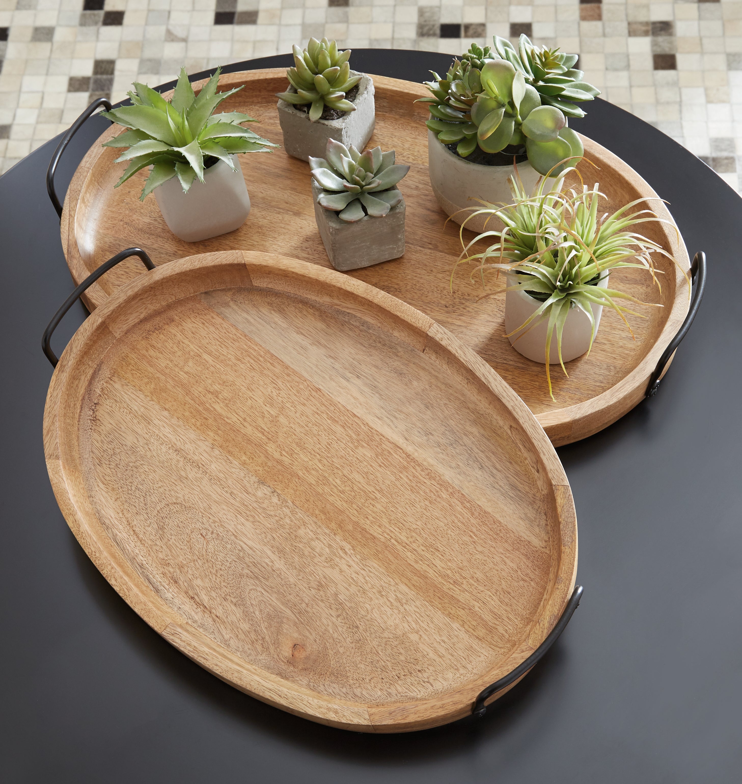Family Deals Furniture - Ashley Furniture - Jocelyne Tray (Set of 2) - Tray Set (Set of 2) / Brown/Black - A2000455