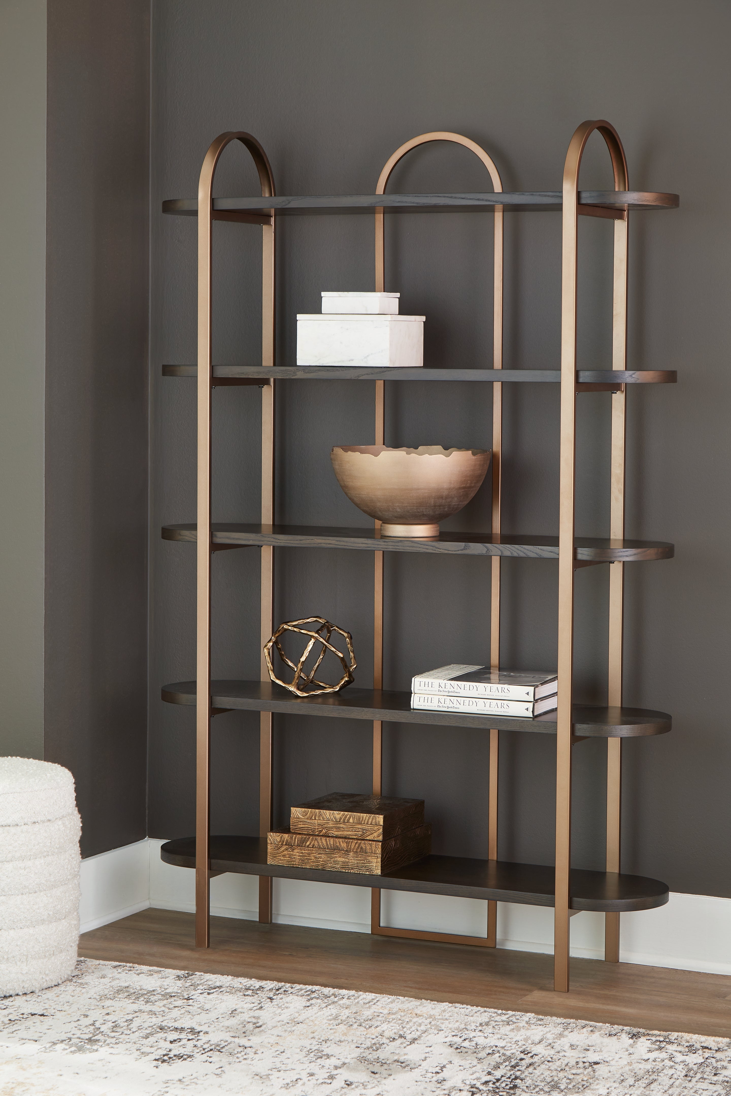 Family Deals Furniture - Ashley Furniture - Brentmour Bookcase - Bookcase / Brown/Gold Finish - A4000589