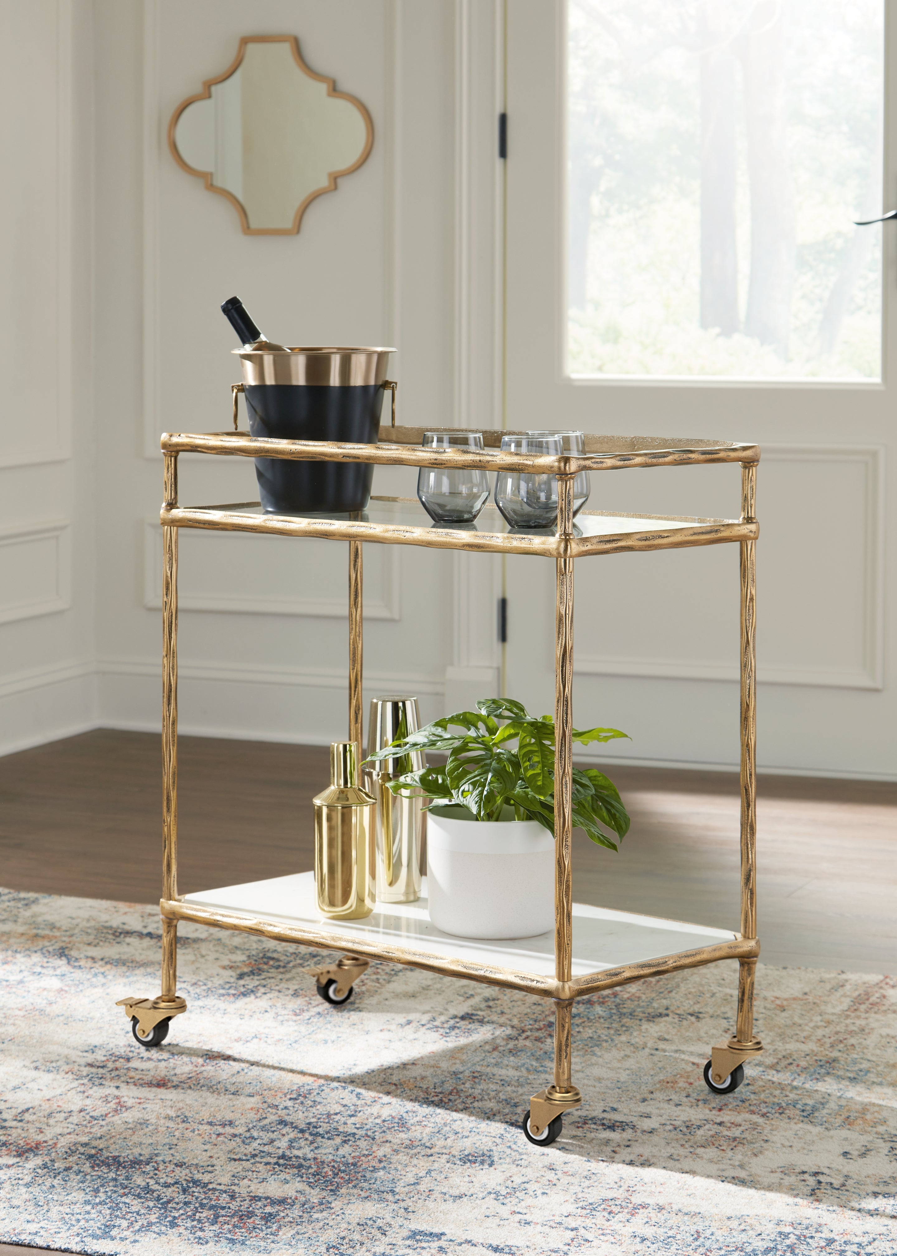 Family Deals Furniture - Ashley Furniture - Plattfield Bar Cart - Bar Cart / Antique Gold Finish - A4000625
