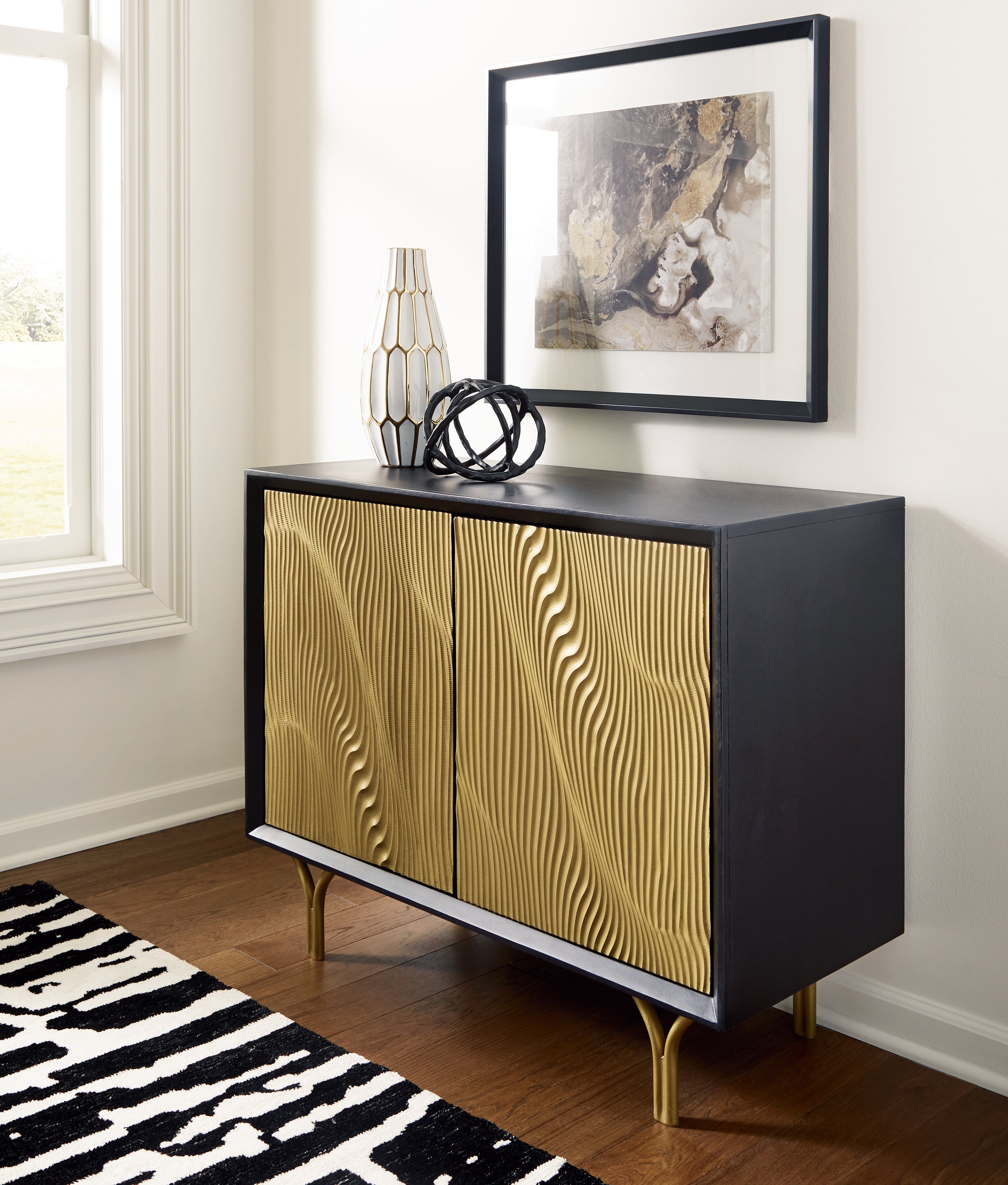 Family Deals Furniture - Ashley Furniture - Tayner Accent Cabinet - Accent Cabinet / Black/Gold Finish - A4000654