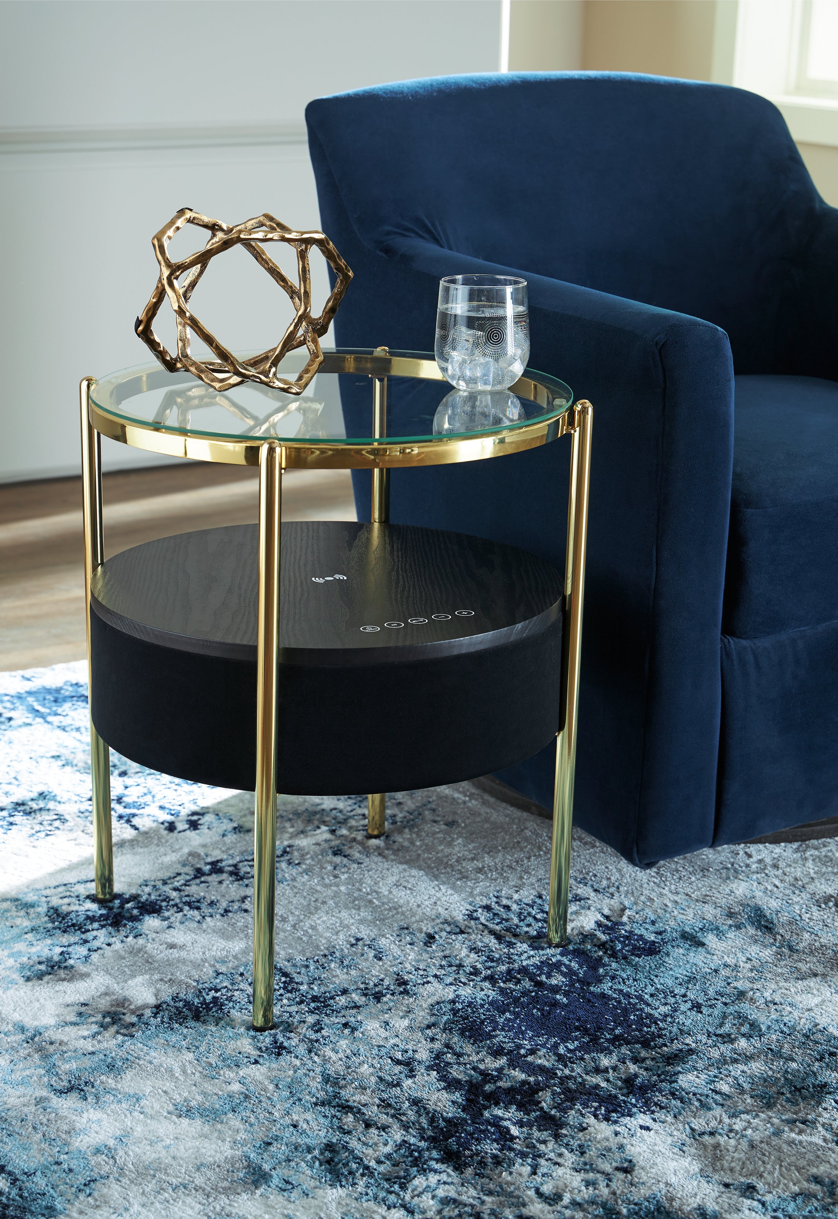 Family Deals Furniture - Ashley Furniture - Nedman Accent Table with Speaker - Accent Table with Speaker / Black/Gold Finish - A4000669