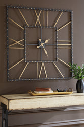 Family Deals Furniture - Ashley Furniture - Thames Wall Decor - Wall Clock / Black/Gold Finish - A8010112