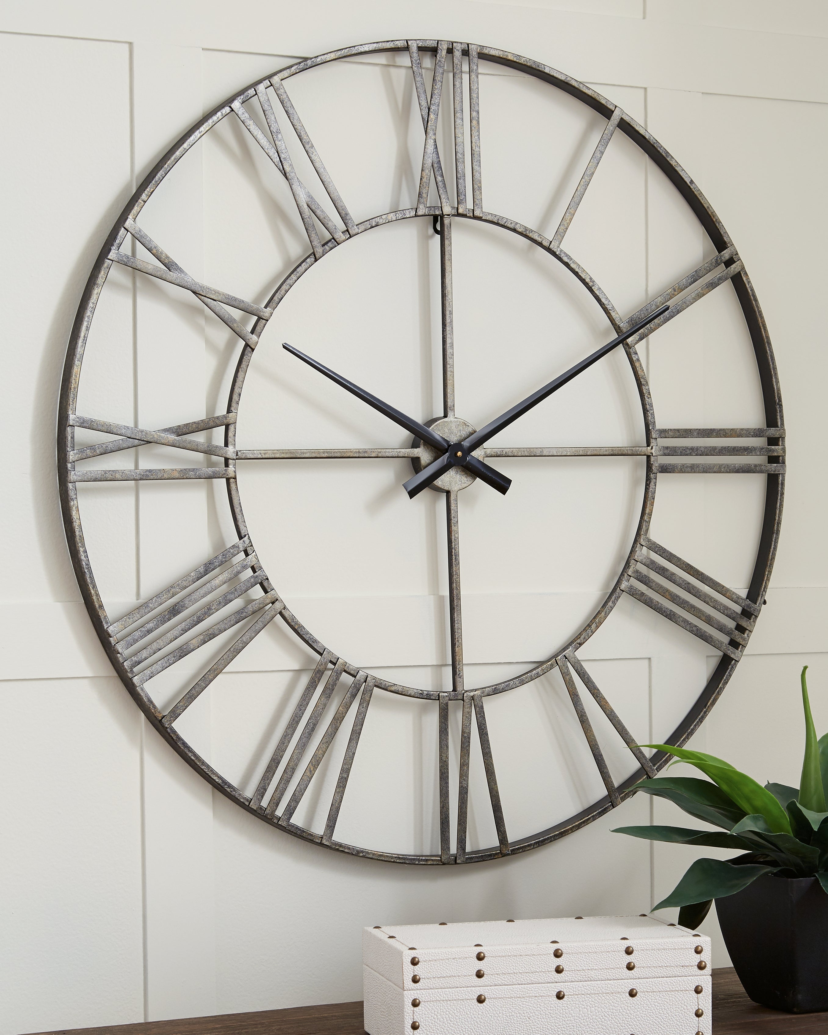 Family Deals Furniture - Ashley Furniture - Paquita Wall Decor - Wall Clock / Antique Silver - A8010237