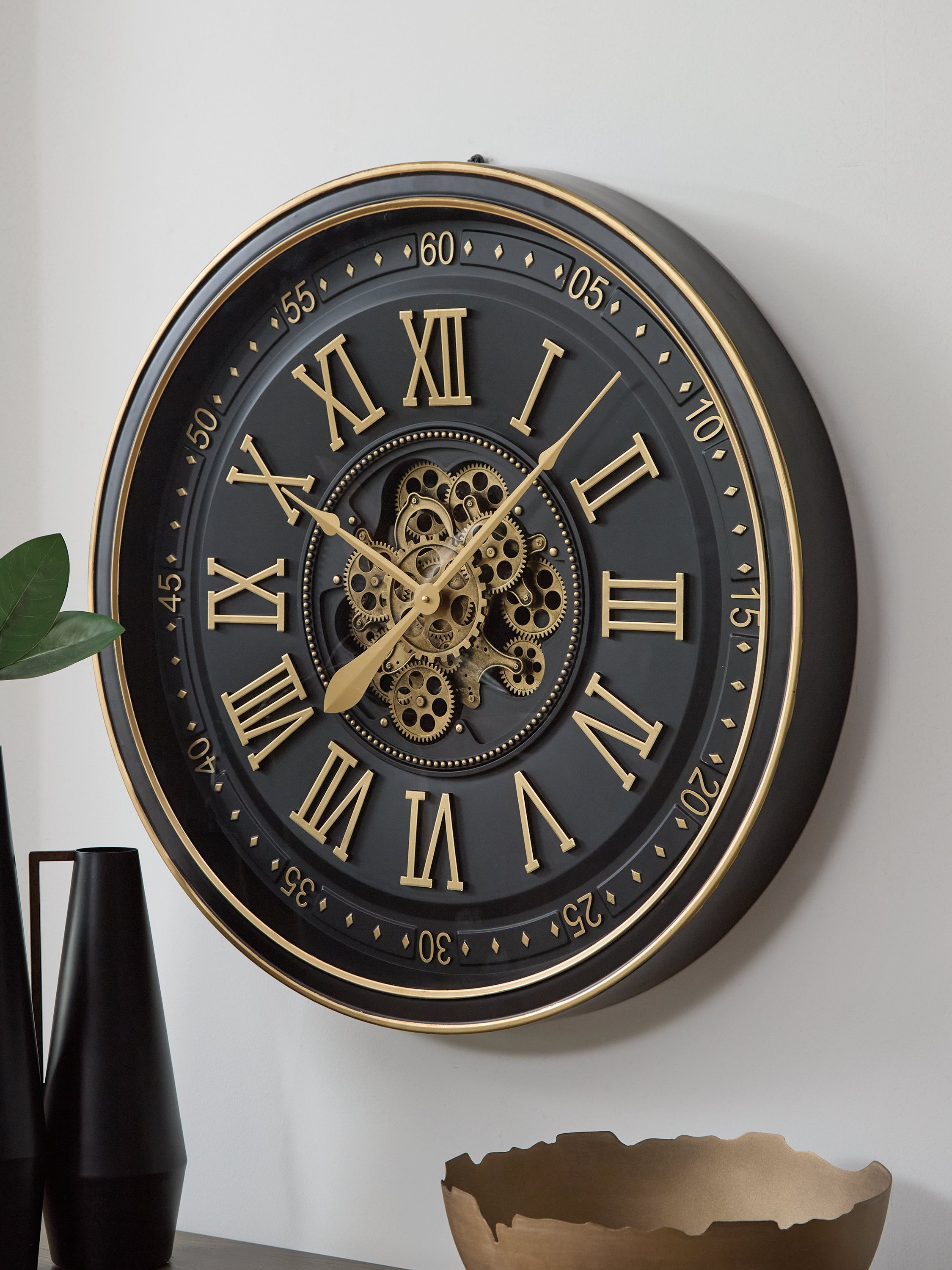 Family Deals Furniture - Ashley Furniture - Dairton Wall Decor - Wall Clock / Black/Gold Finish - A8010385