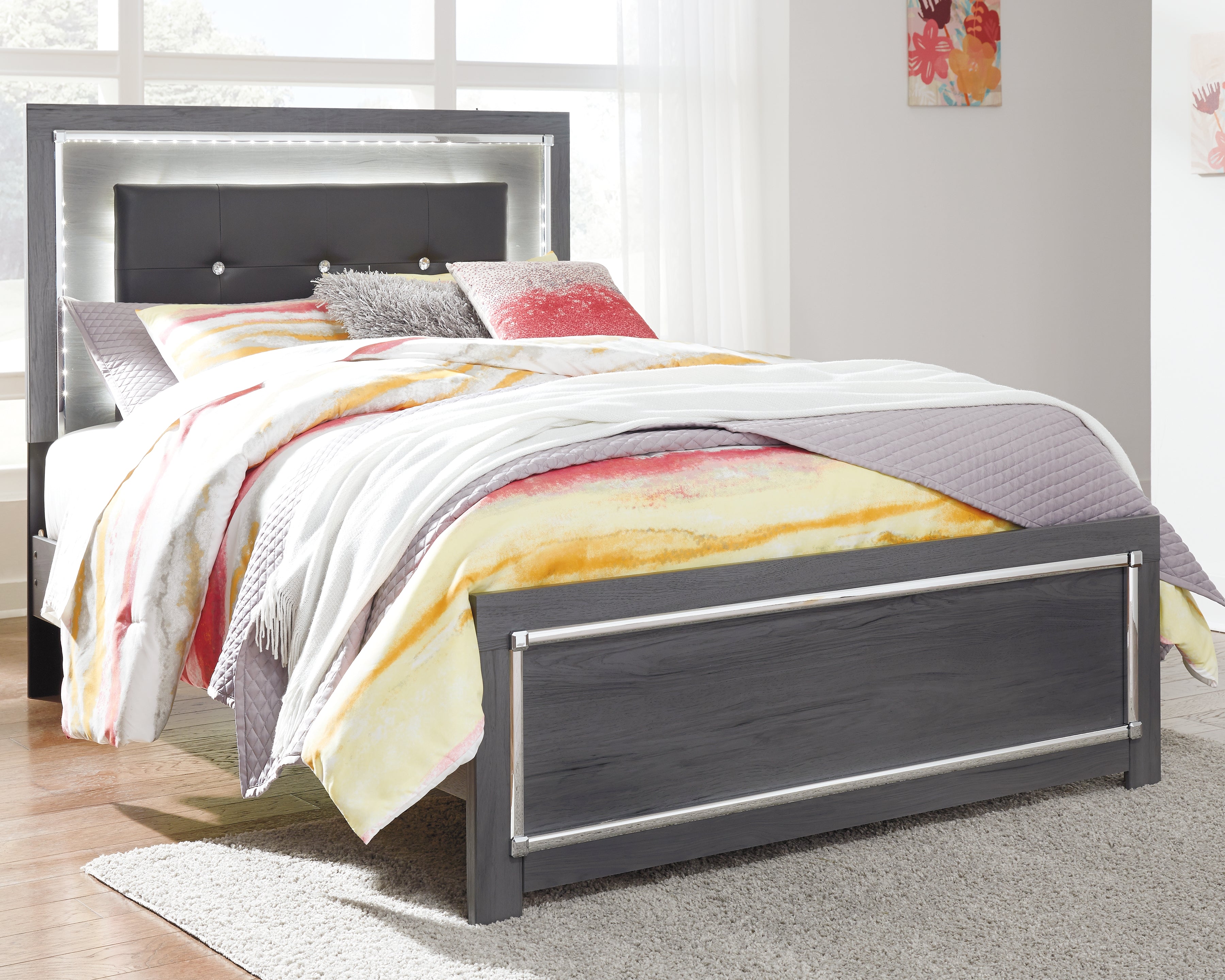 Family Deals Furniture - Ashley Furniture - Lodanna Bedroom - King Panel Bed with 2 Storage Drawers / Gray - B214B11