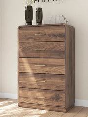 Family Deals Furniture - Ashley Furniture - Fortlorn Bedroom - Five Drawer Chest / Walnut Brown - PCB386-46