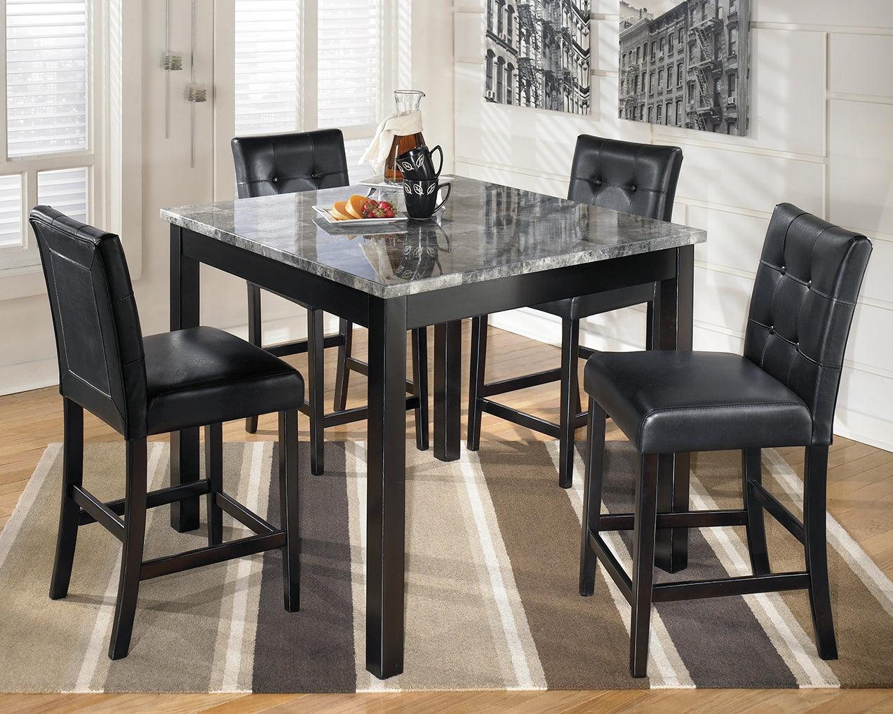 Family Deals Furniture - Ashley Furniture - Maysville Dining Room - Square Counter TBL Set (5/CN) / Black - D154-223
