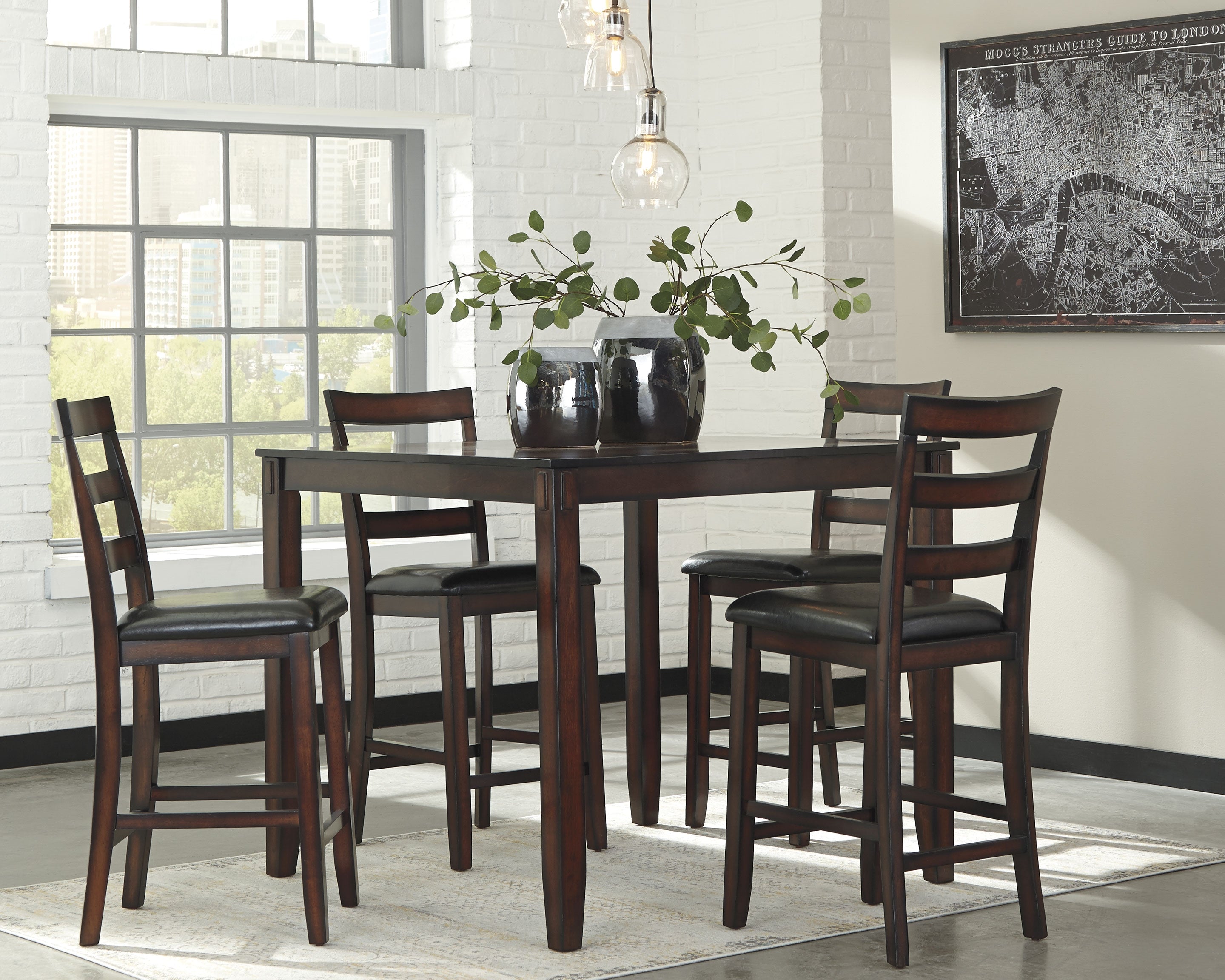 Family Deals Furniture - Ashley Furniture - Coviar Dining Room - DRM Counter Table Set (5/CN) / Brown - D385-223
