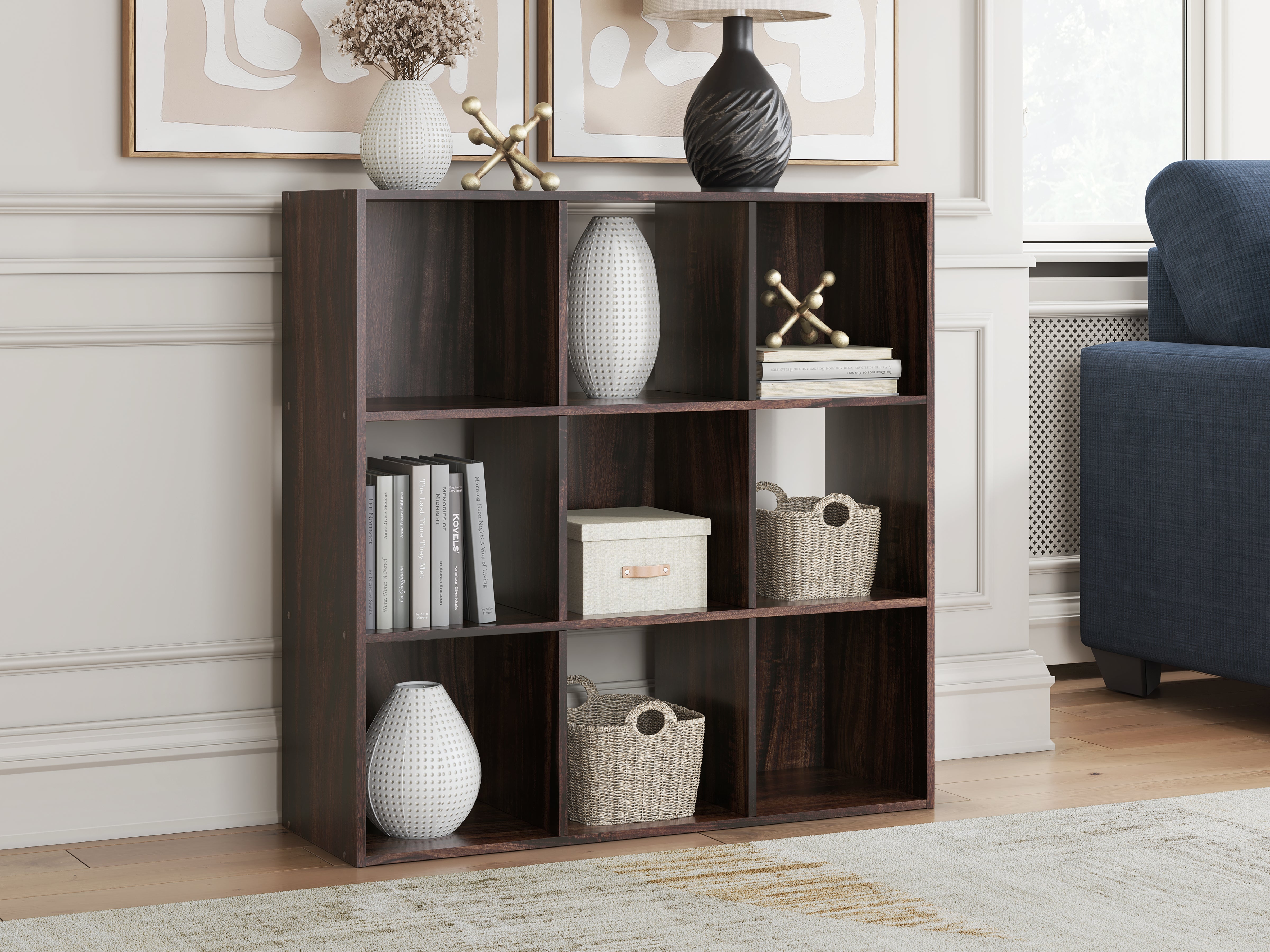 Family Deals Furniture - Ashley Furniture - Glosmount Nine Cube Organizer - Nine Cube Organizer / Cherry/Light Brown - EA1055-3X3