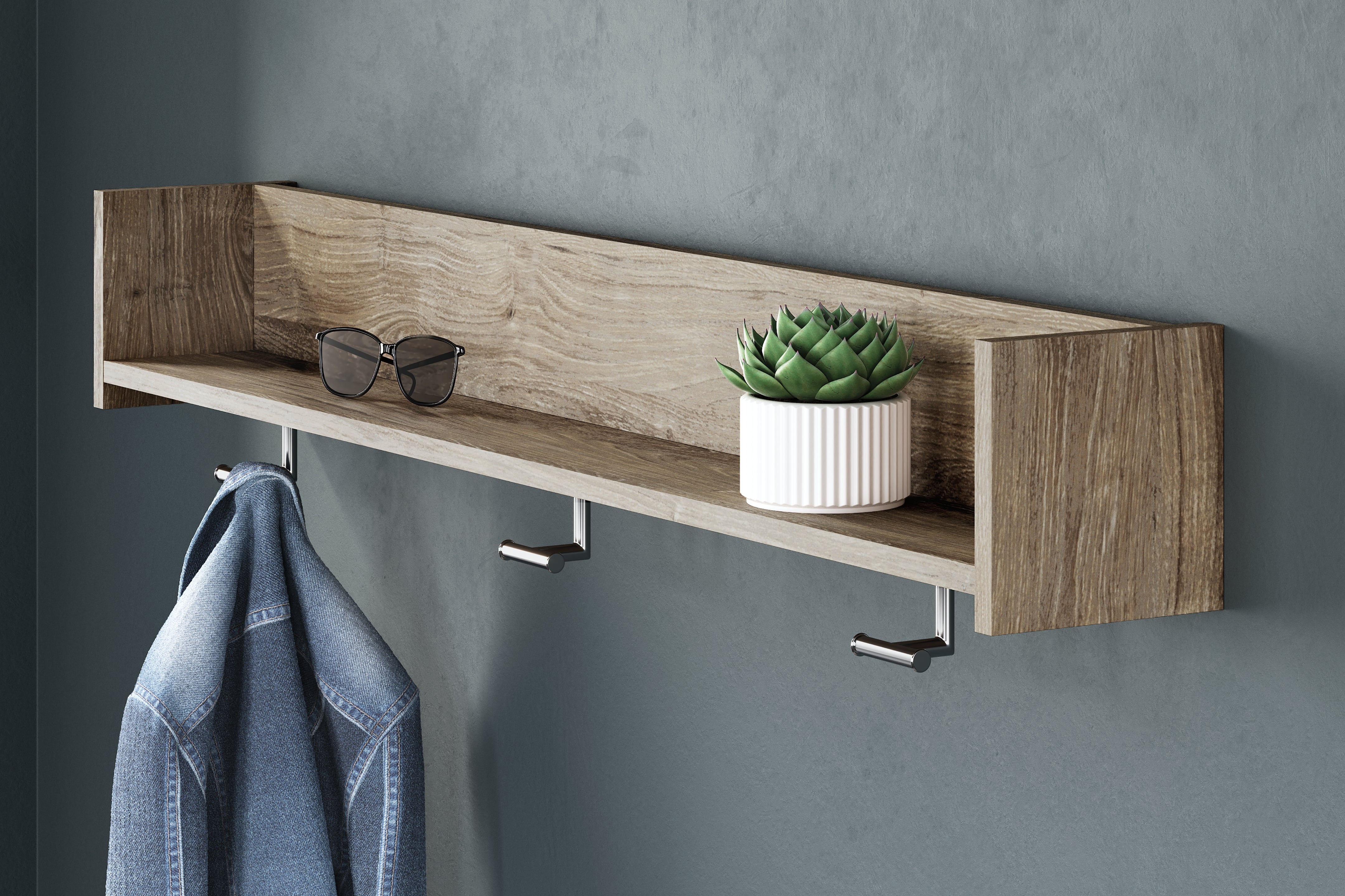 Family Deals Furniture - Ashley Furniture - Oliah Wall Decor - Wall Mounted Coat Rack w/Shelf / Natural - EA2270-151