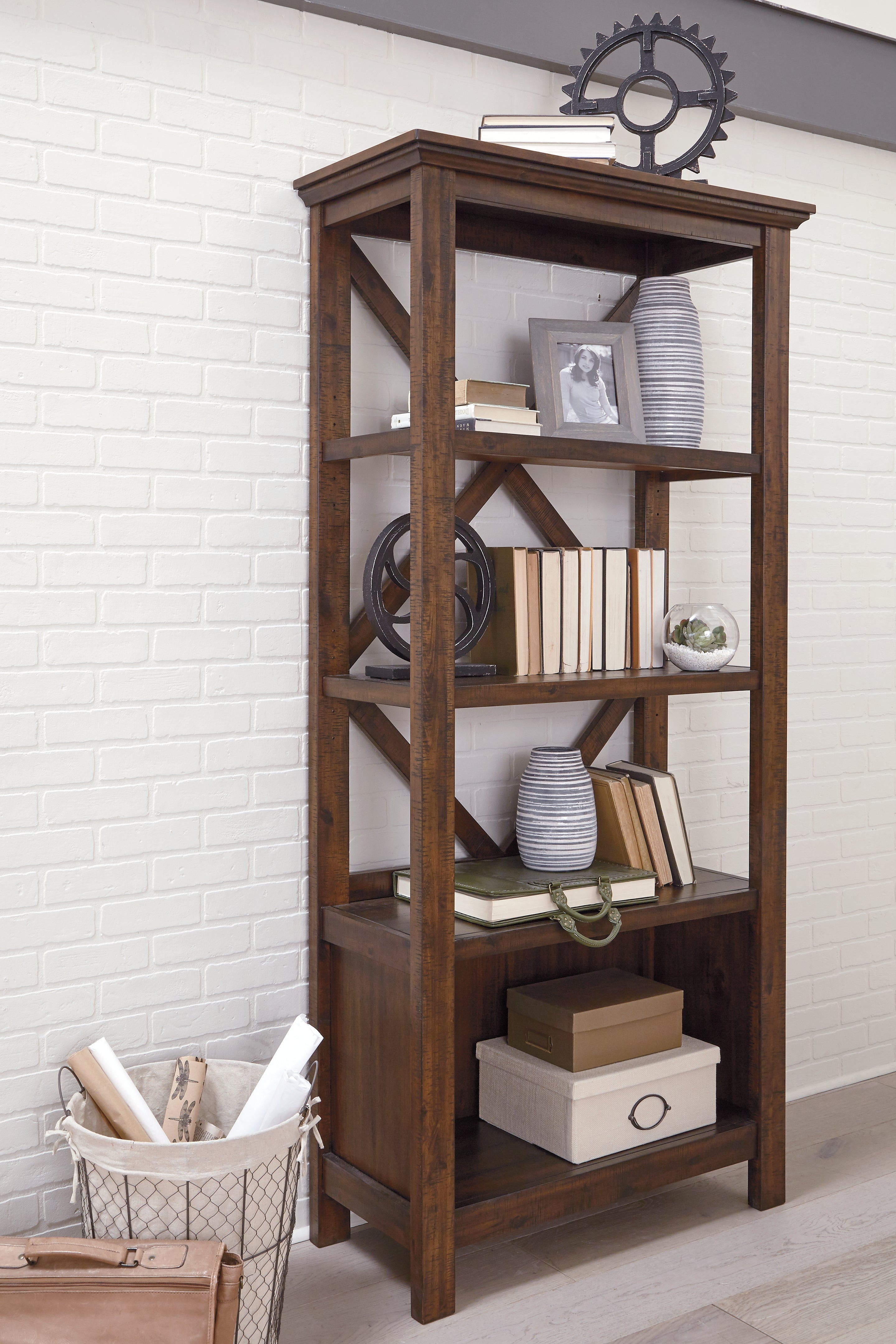 Family Deals Furniture - Ashley Furniture - Baldridge Bookcase - Large Bookcase / Rustic Brown - H675-17