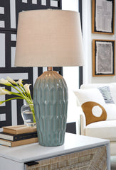 Family Deals Furniture - Ashley Furniture - Hadbury Lighting - Ceramic Table Lamp (Set of 2) / Pale Blue/Teal - L178034