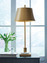 Family Deals Furniture - Ashley Furniture - Fritzburn Lighting - Metal Table Lamp (1/CN) / Gold Finish/White - L208444