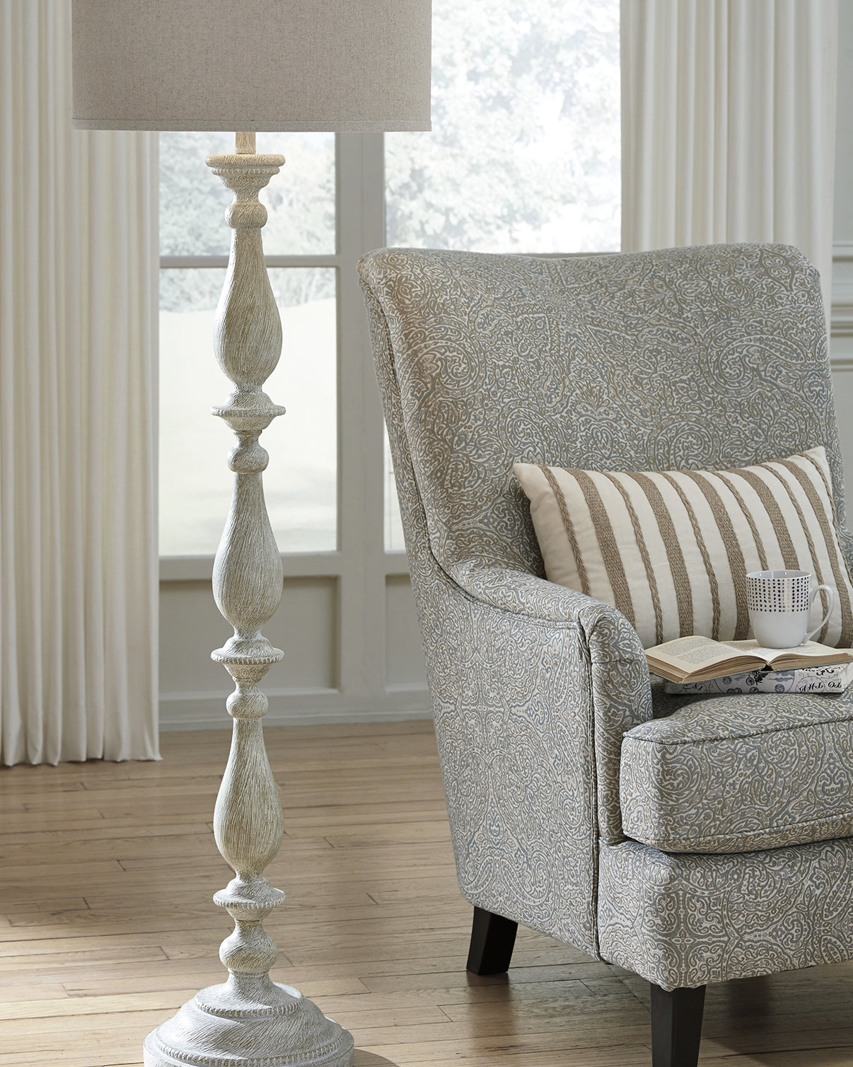 Family Deals Furniture - Ashley Furniture - Bernadate Lighting - Poly Floor Lamp (1/CN) / Whitewash - L235341