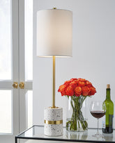 Family Deals Furniture - Ashley Furniture - Maywick Lighting - Table Lamp (Set of 2) / White/Brass Finish - L235674X2