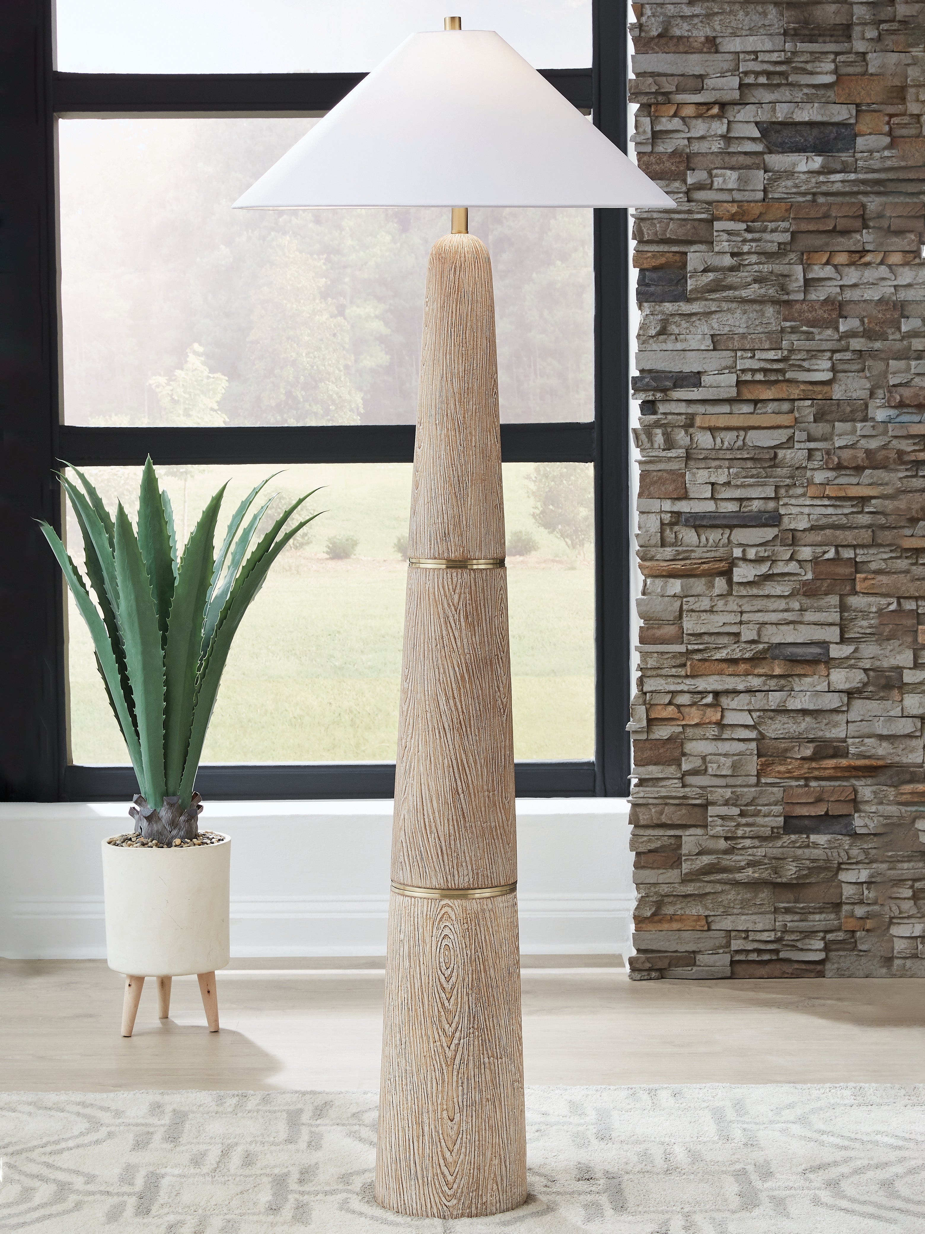 Family Deals Furniture - Ashley Furniture - Gasparleigh Lighting - Poly Floor Lamp (1/CN) / Brown/Gold Finish - L235811