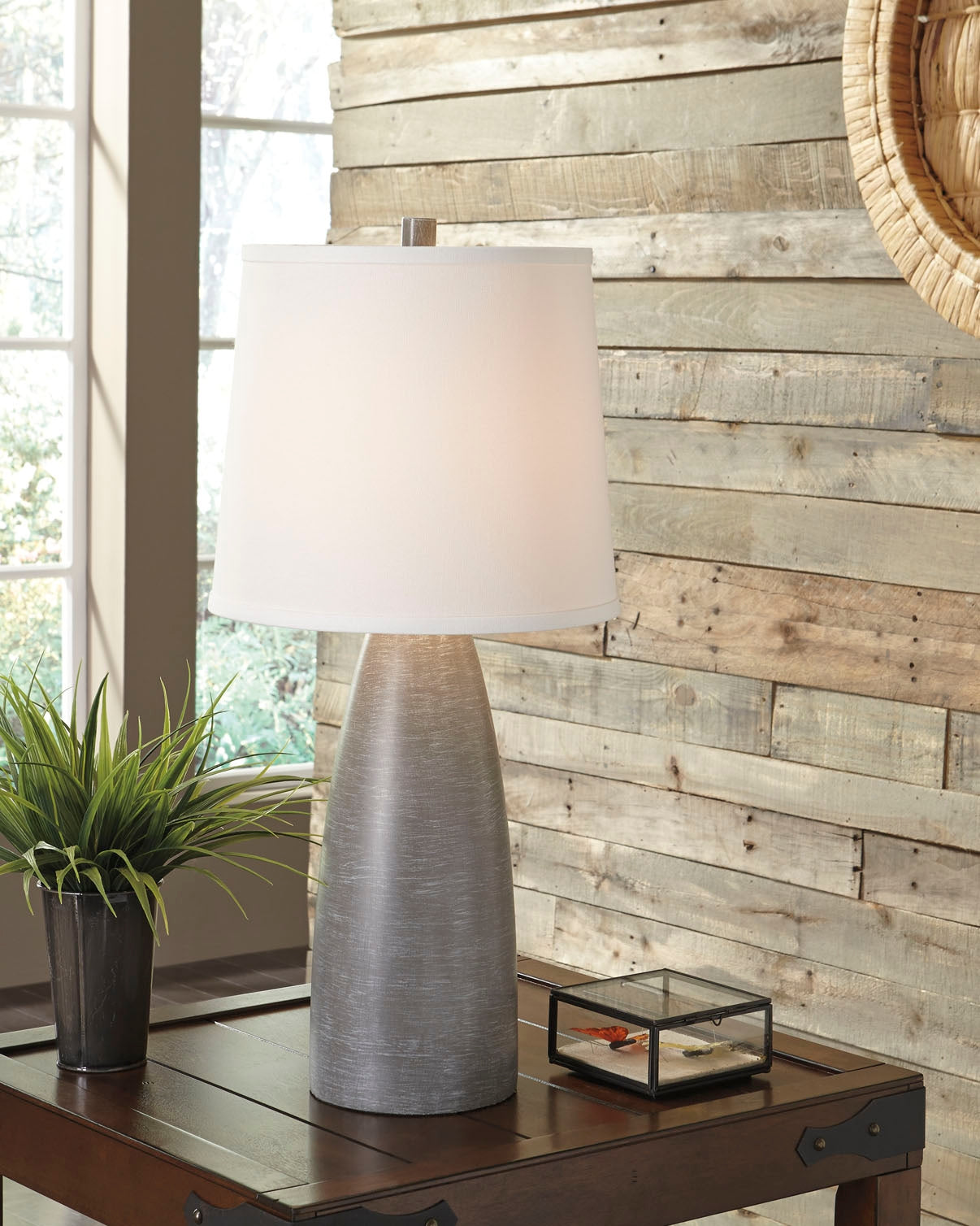 Family Deals Furniture - Ashley Furniture - Shavontae Lighting - Poly Table Lamp (Set of 2) / Gray - L243004