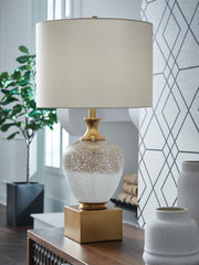 Family Deals Furniture - Ashley Furniture - Tavisburg Lighting - Glass Table Lamp (1/CN) / Brown/White/Gold - L430894