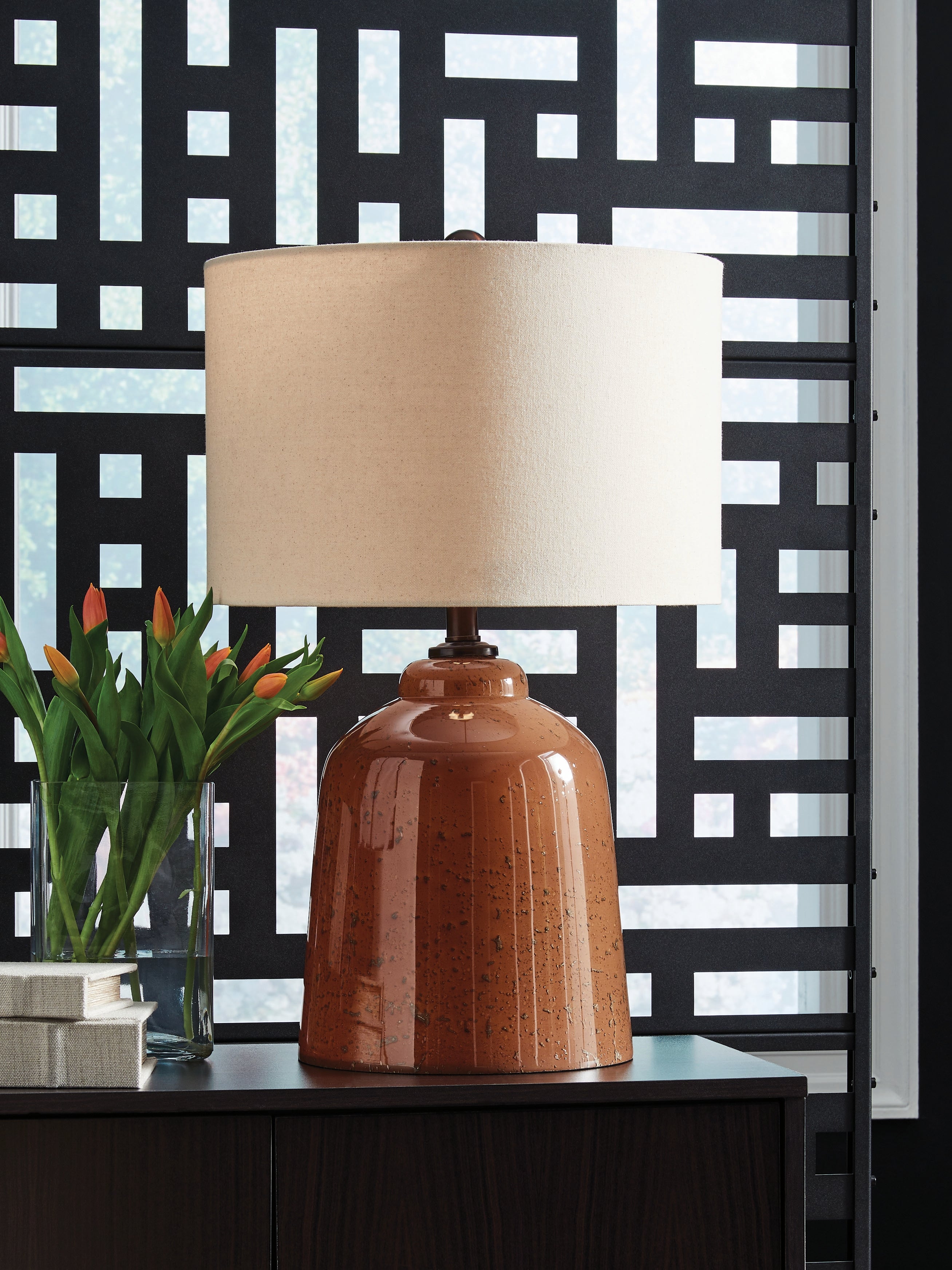 Family Deals Furniture - Ashley Furniture - Aaleahya Lighting - Glass Table Lamp (1/CN) / Rust - L430904