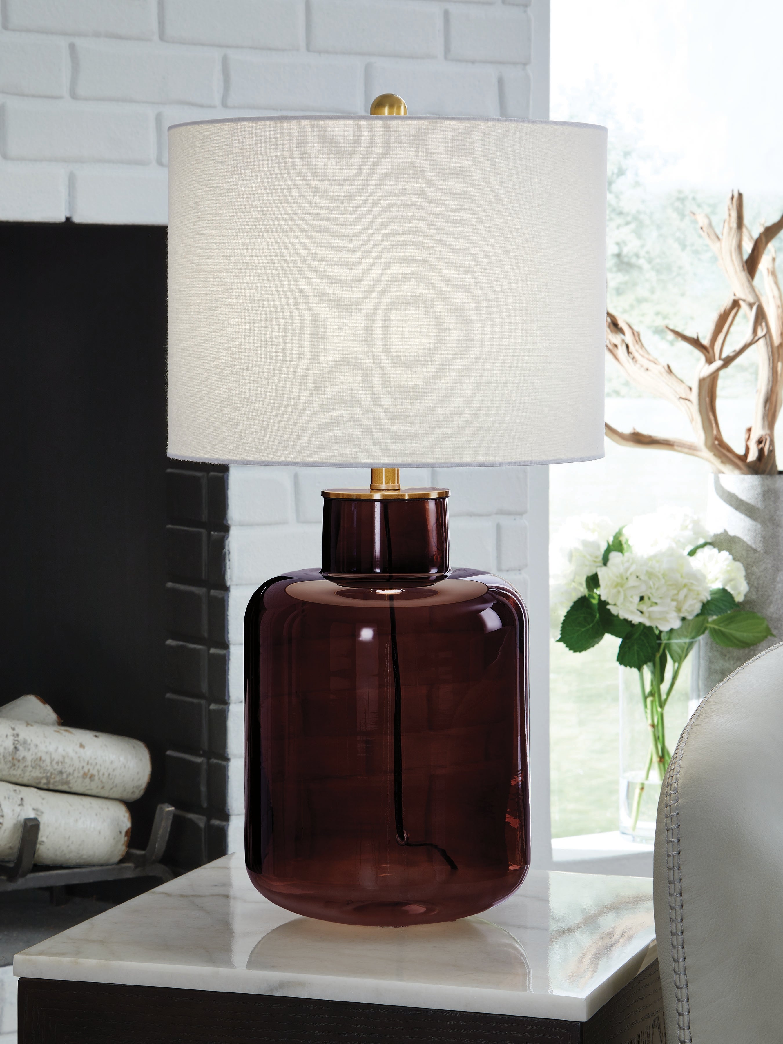 Family Deals Furniture - Ashley Furniture - Mette Lighting - Glass Table Lamp (1/CN) / Brown/Gold Finish - L430924