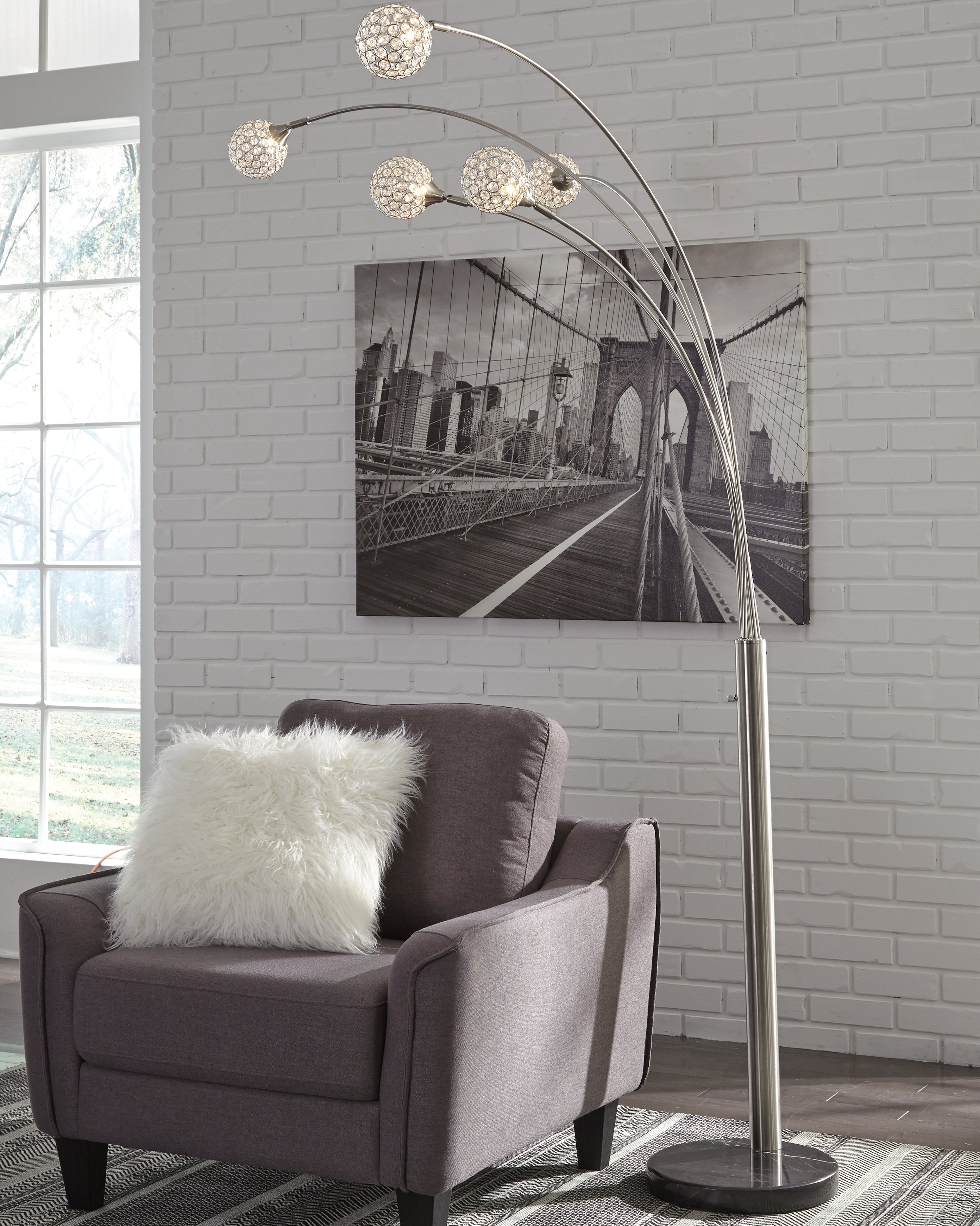 Family Deals Furniture - Ashley Furniture - Winter Lighting - Metal Arc Lamp (1/CN) / Silver Finish - L725089