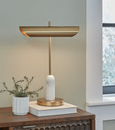 Family Deals Furniture - Ashley Furniture - Rowleigh Lighting - Marble Desk Lamp (1/CN) / Gold Finish/White - L734392