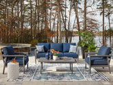 Family Deals Furniture - Ashley Furniture - Gali Outdoor - Sofa/Chairs/Table Set (4/CN) / Gray/Blue - P275-081