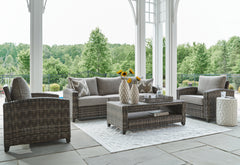Family Deals Furniture - Ashley Furniture - Oasis Court Outdoor - Sofa/Chairs/Table Set (4/CN) / Gray - P335-081