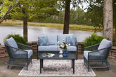 Family Deals Furniture - Ashley Furniture - Bridges Beach Outdoor - Love/Chairs/Table Set (4/CN) / Gray - PCP391-080