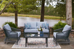Family Deals Furniture - Ashley Furniture - Bridges Beach Outdoor - Love/Chairs/Table Set (4/CN) / Gray - PCP391-080