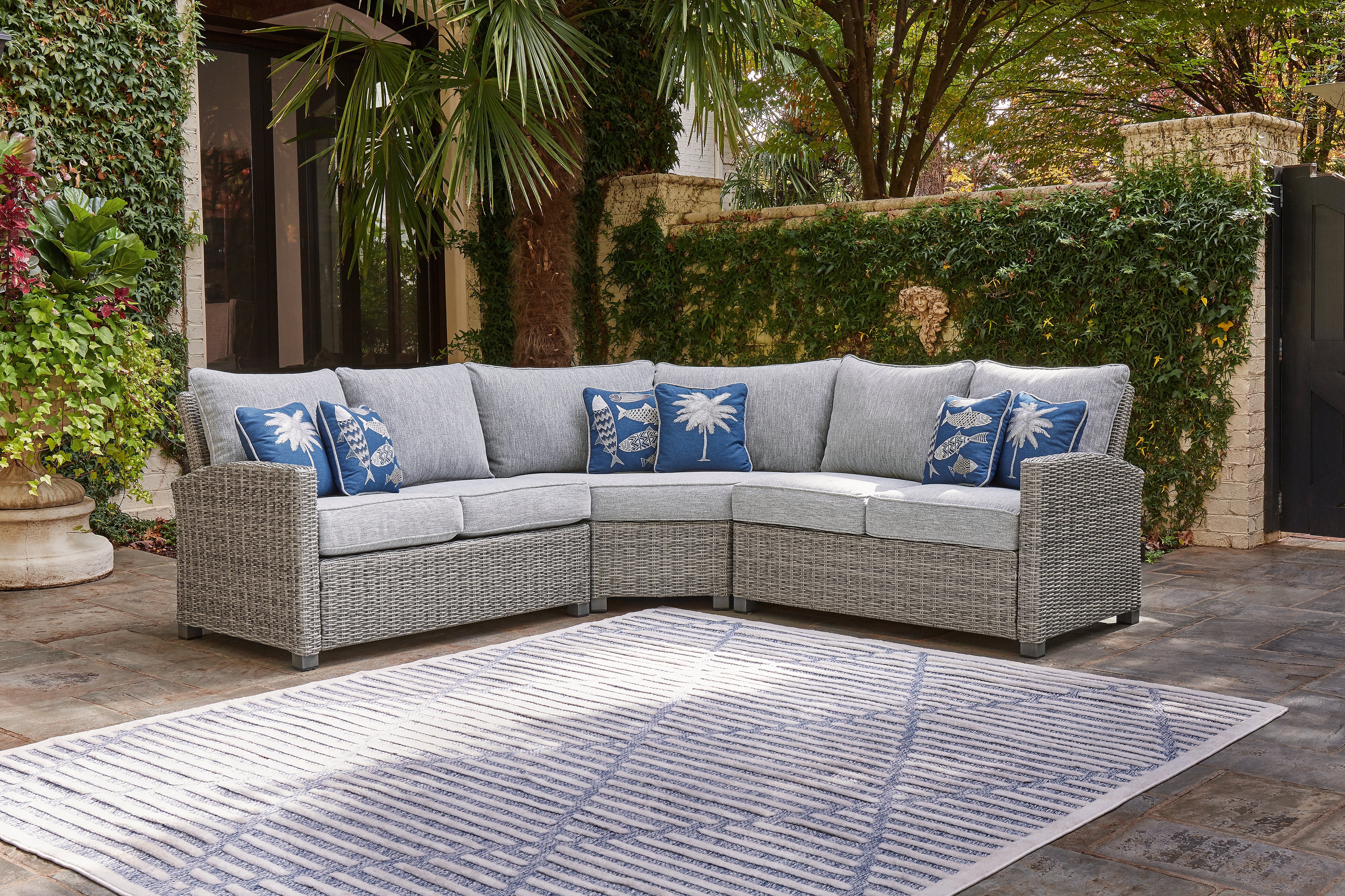 Family Deals Furniture - Ashley Furniture - Naples Beach Outdoor - 3-Piece Outdoor Sectional / Light Gray - P439P1