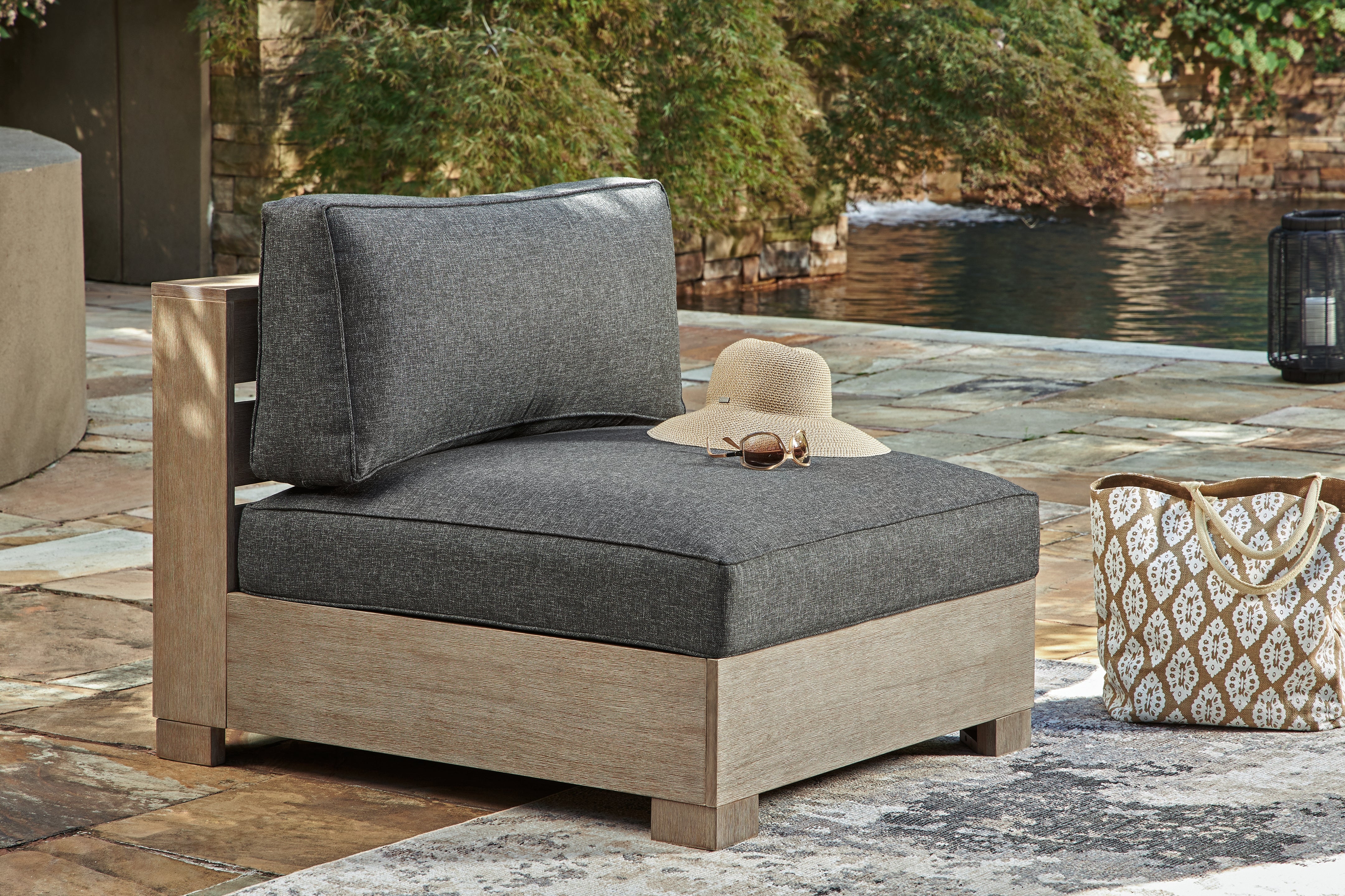 Family Deals Furniture - Ashley Furniture - Citrine Park Outdoor - Ottoman with Cushion / Brown/Charcoal - P660-814