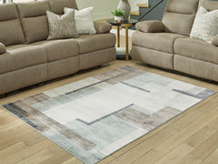 Family Deals Furniture - Ashley Furniture - Larkport Rug - Washable 5' x 7' Area Rug / Cream/Brown/Gray - R407412