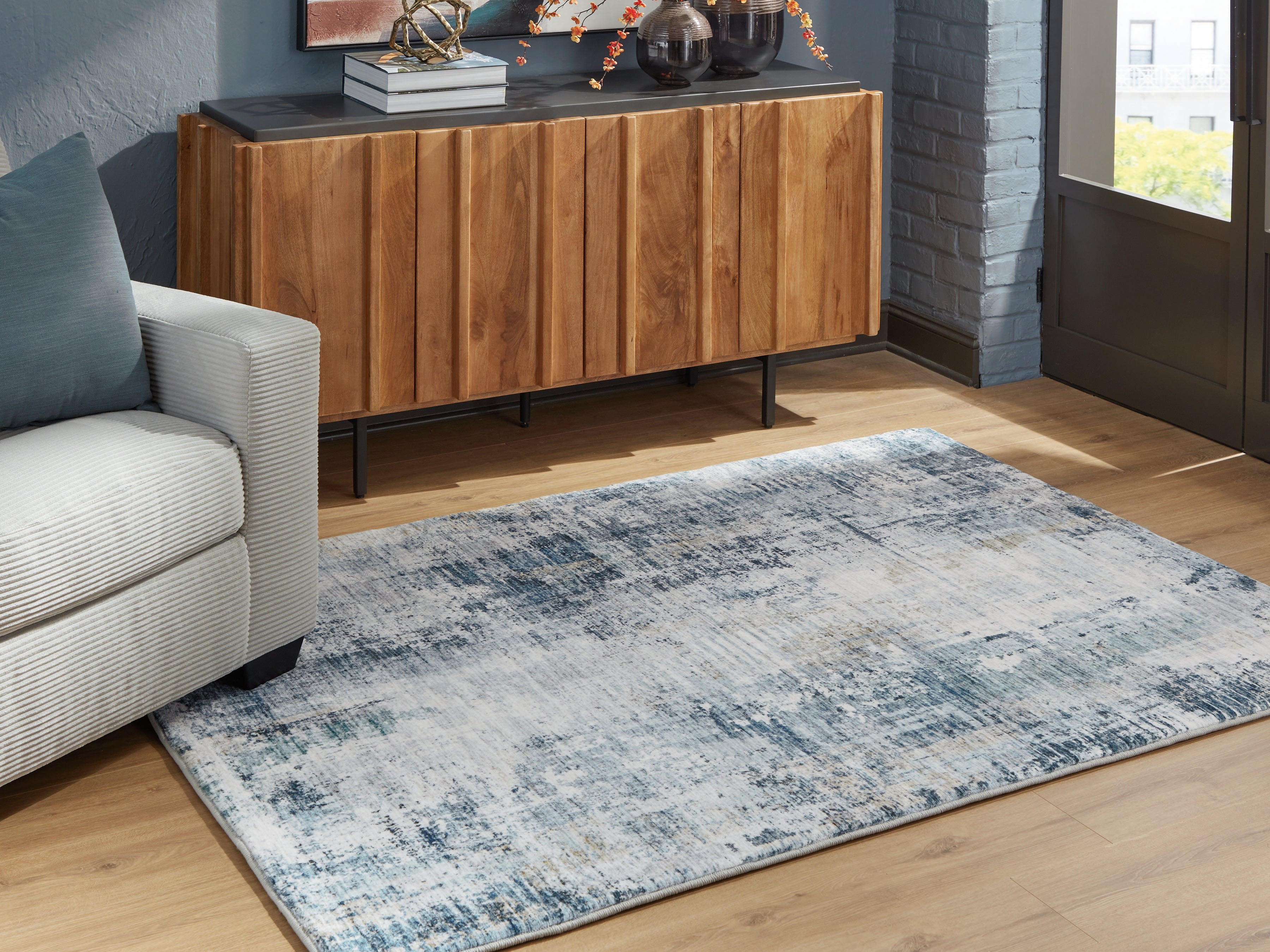 Family Deals Furniture - Ashley Furniture - Arlenmont Rug - 7'6" x 9'6" Area Rug / Blue/White/Brown - R407481