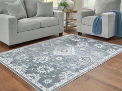 Family Deals Furniture - Ashley Furniture - Avanworths Rug - Washable 7'10" x 10' Area Rug / Blue/Gray/Ivory - R407791