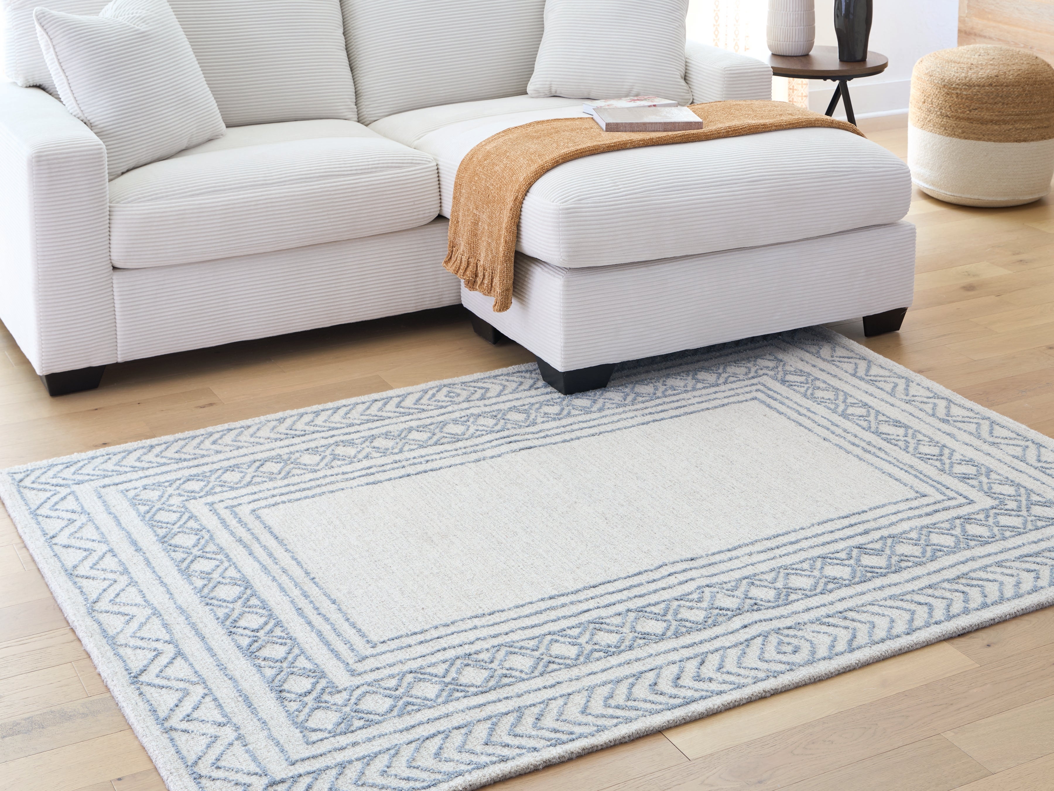 Family Deals Furniture - Ashley Furniture - Azelhurst Rug - 5' x 7' Area Rug / Blue/Ivory/Gray - R407852