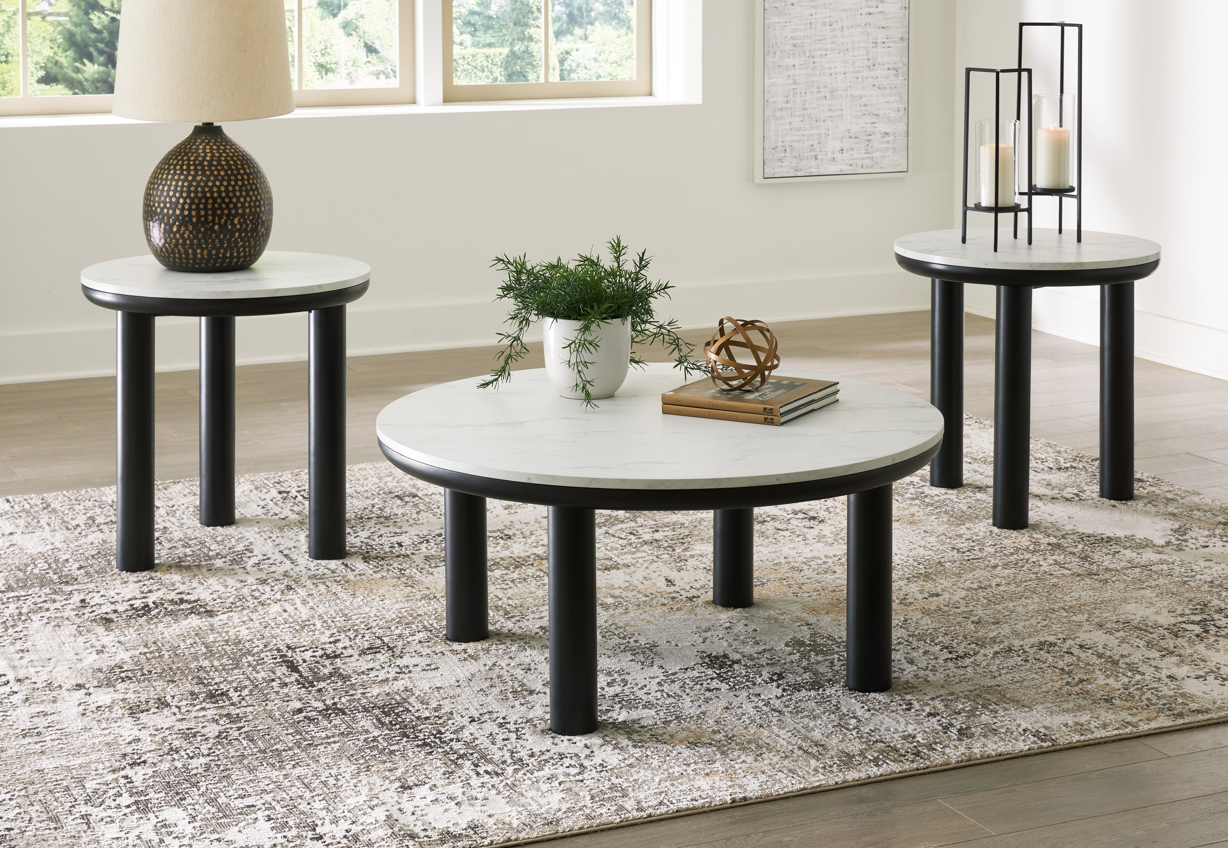 Family Deals Furniture - Ashley Furniture - Xandrum Table (Set of 3) - Occasional Table Set (3/CN) / Black/White - T159-13